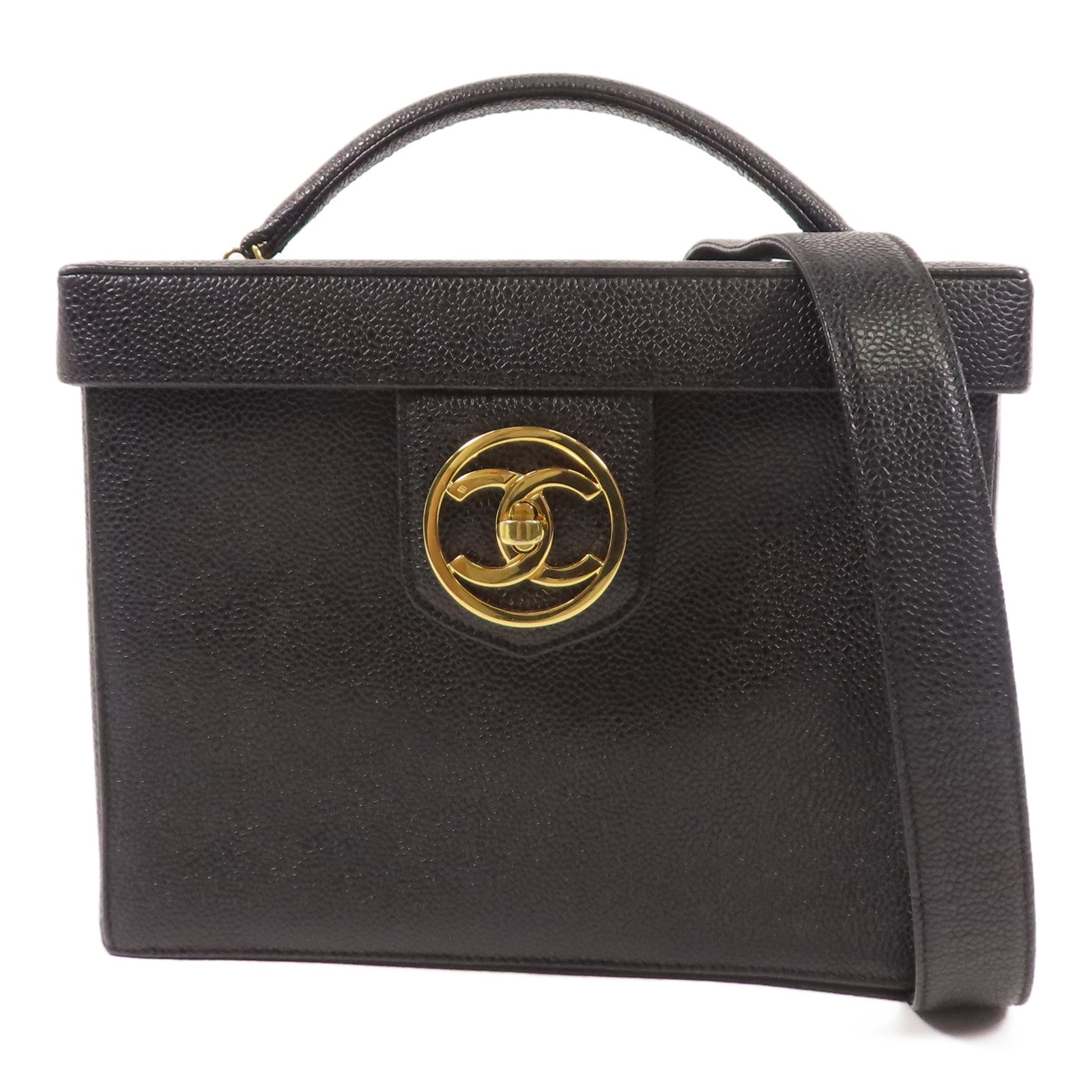 CHANEL CC GHW 2 Way Chain Shoulder Hand Bag Calfskin Leather Black