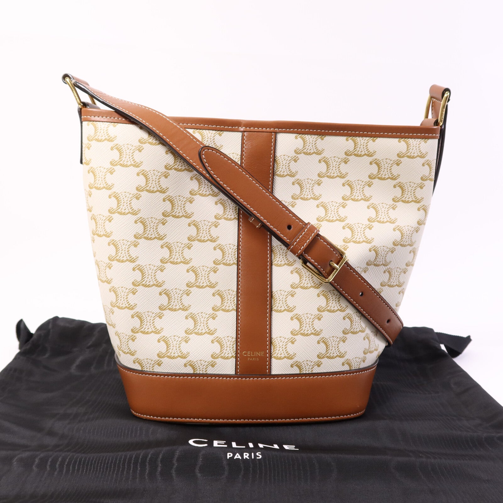 CELINE 塗層帆布Triomphe Small Bucket金扣肩背袋