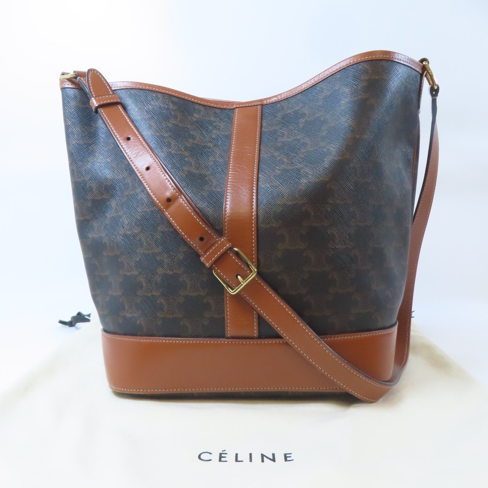 CELINE 塗層帆布Crossbody Bag金扣肩背袋啡色