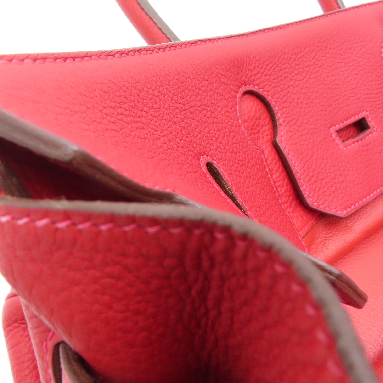 HERMES Clemence皮革Shoulder Birkin銀扣肩背袋紅色