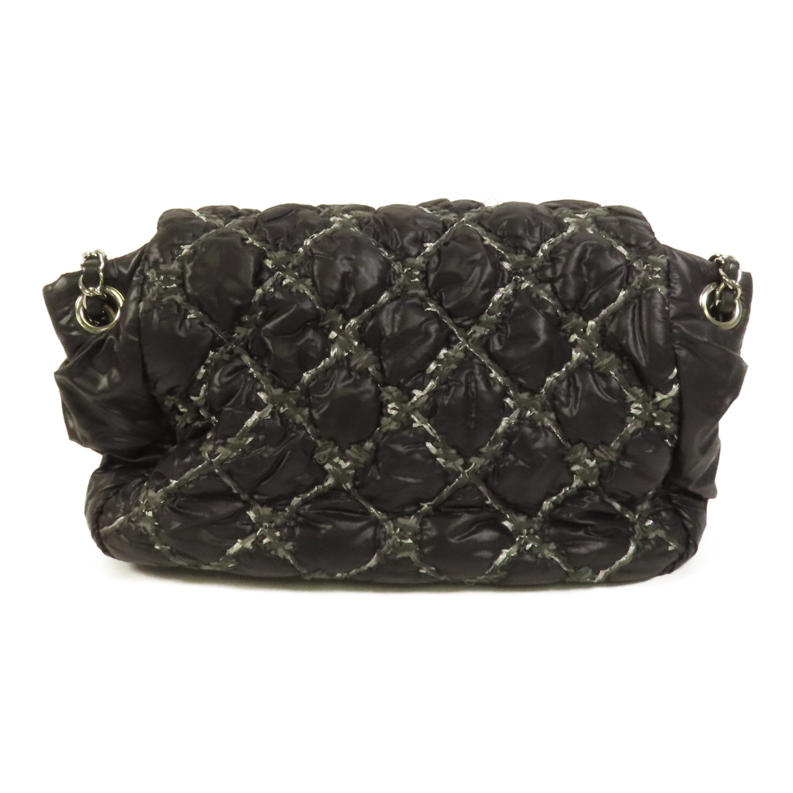 CHANEL 尼龍Chain Shoulder銀扣鏈帶肩背袋