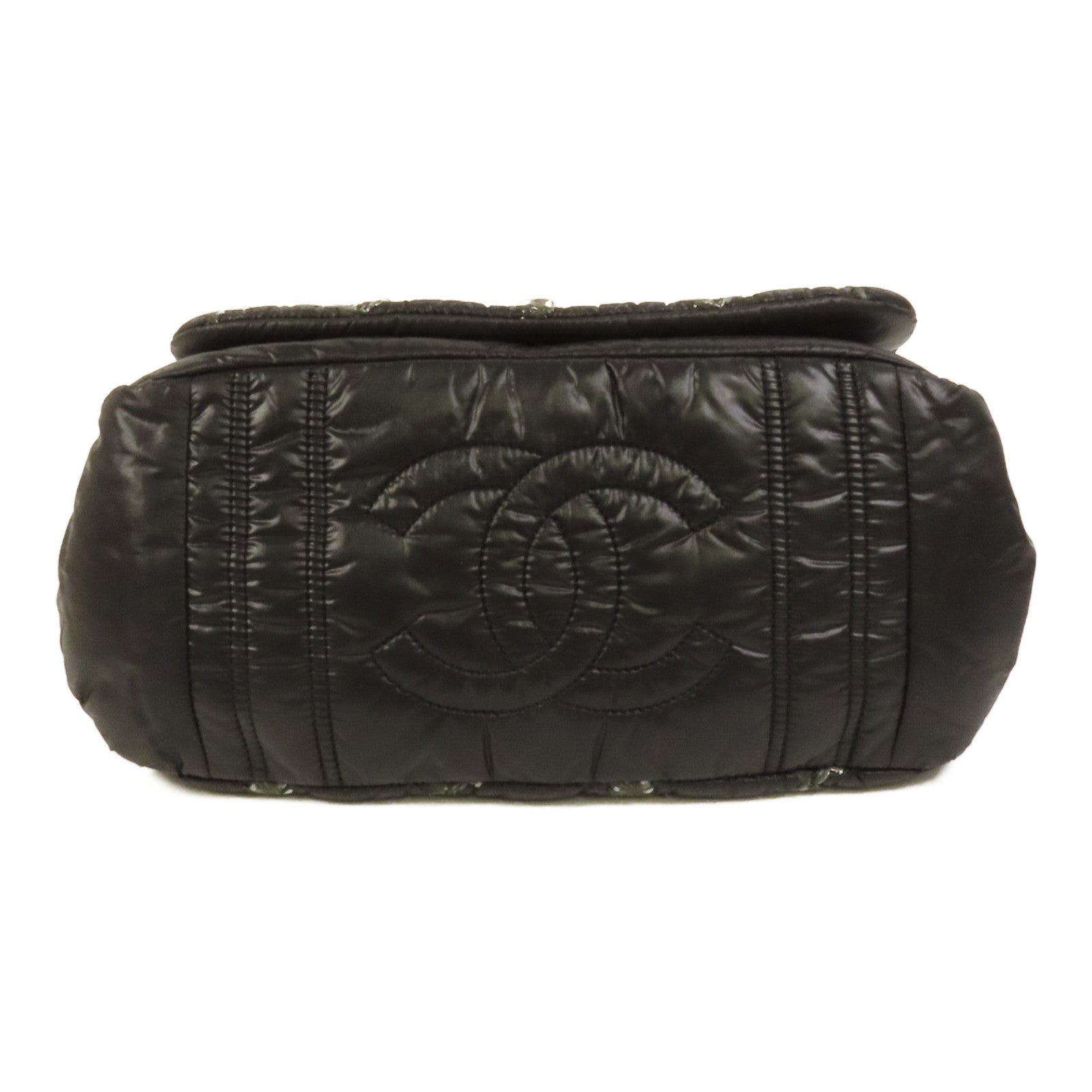 CHANEL 尼龍Chain Shoulder銀扣鏈帶肩背袋