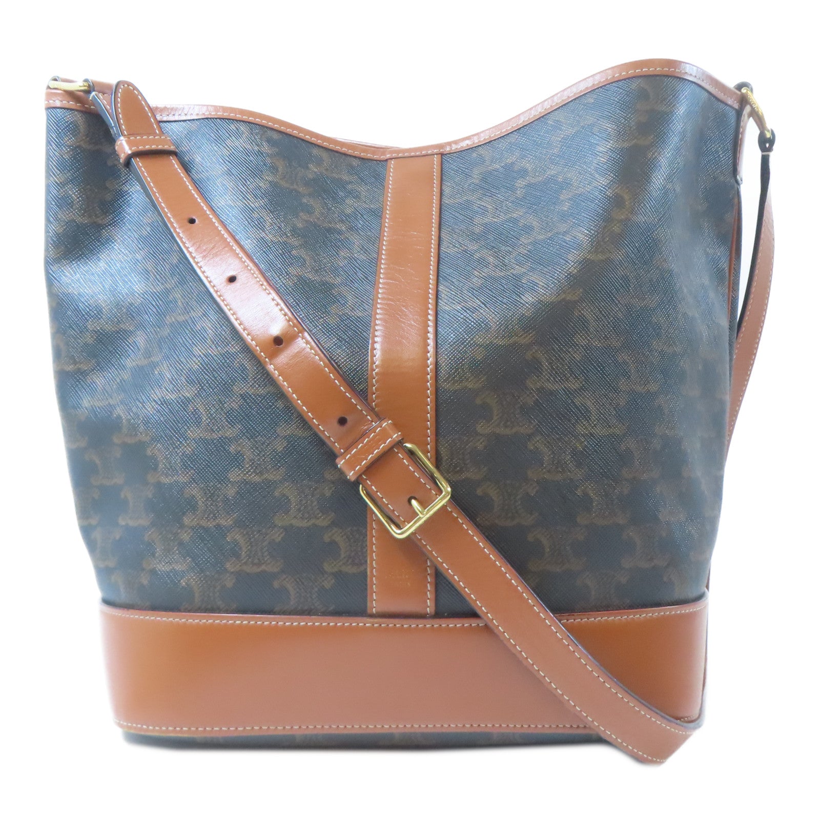 CELINE 塗層帆布Crossbody Bag金扣肩背袋啡色