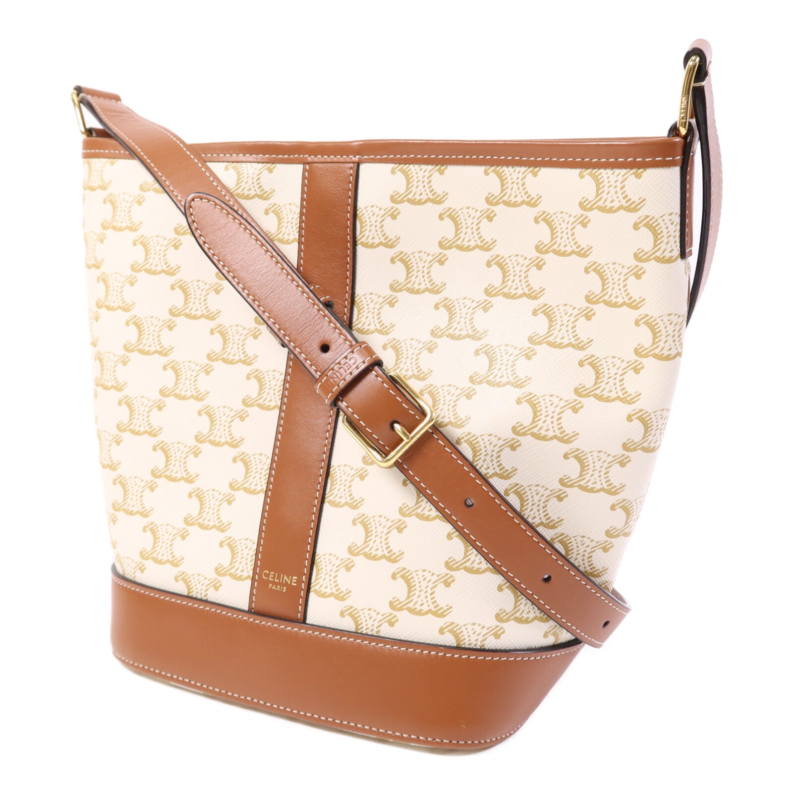 CELINE 塗層帆布Triomphe Small Bucket金扣肩背袋