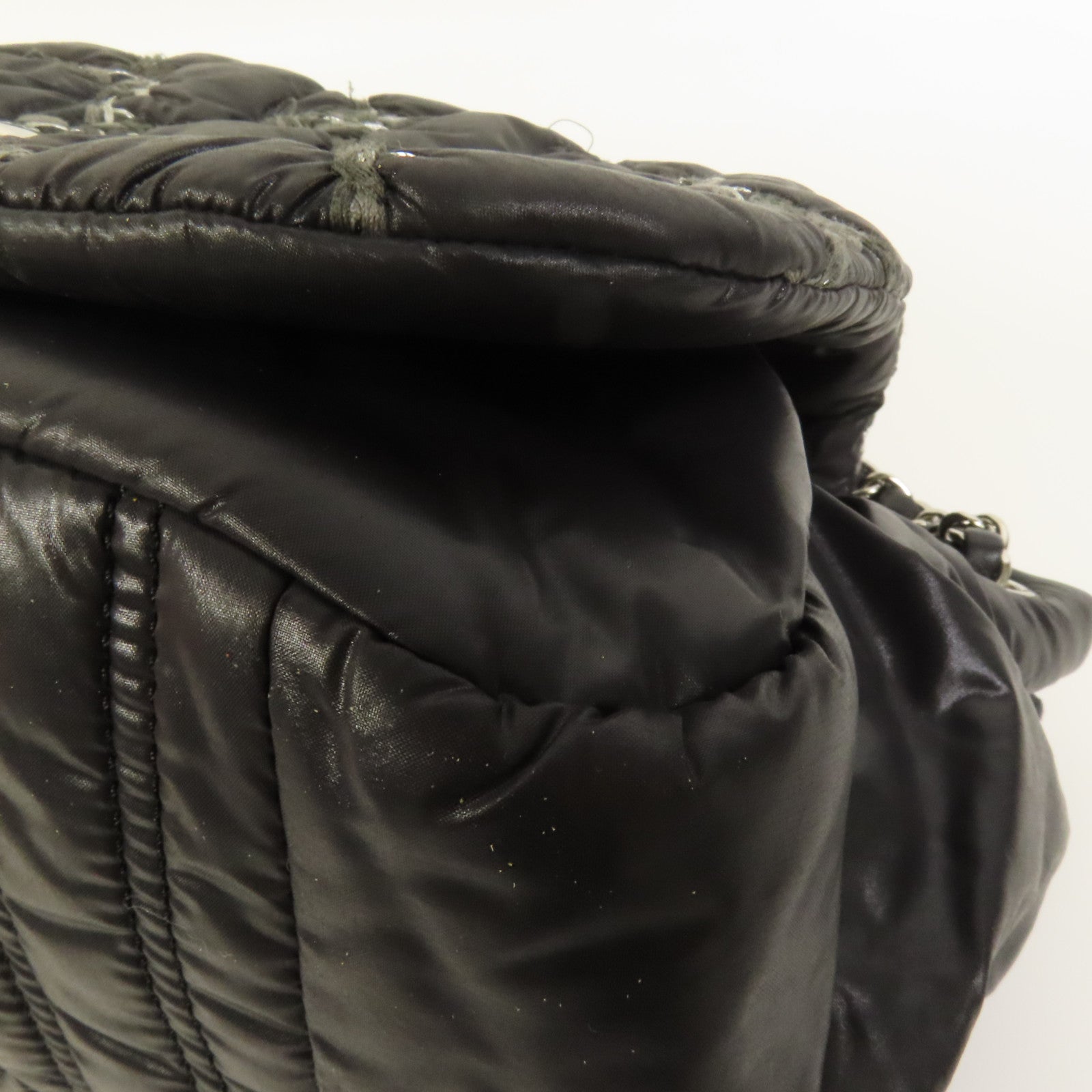 CHANEL 尼龍Chain Shoulder銀扣鏈帶肩背袋