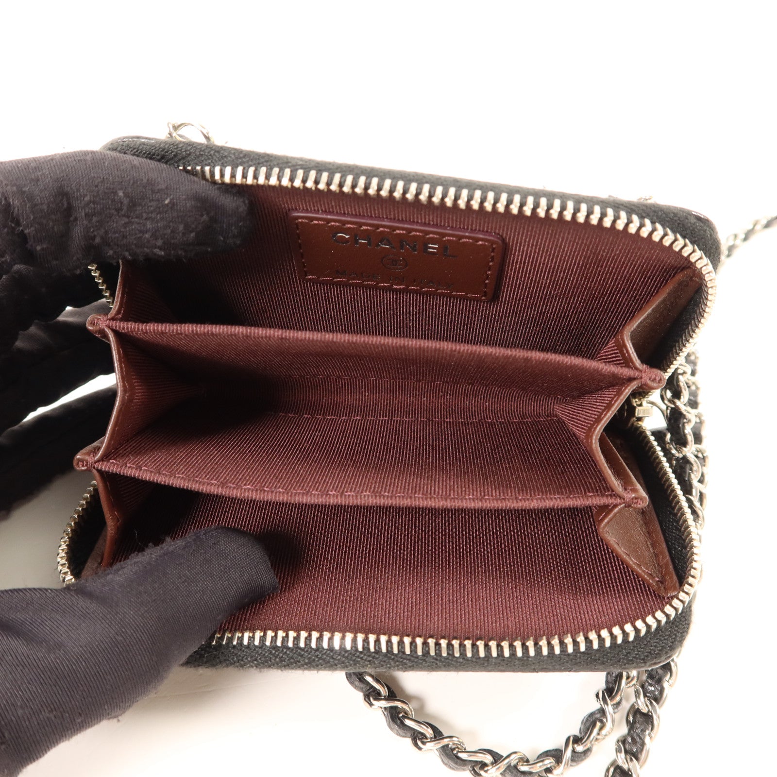 CHANEL 牛皮皮革Shoulder Bag銀扣鏈帶肩背袋