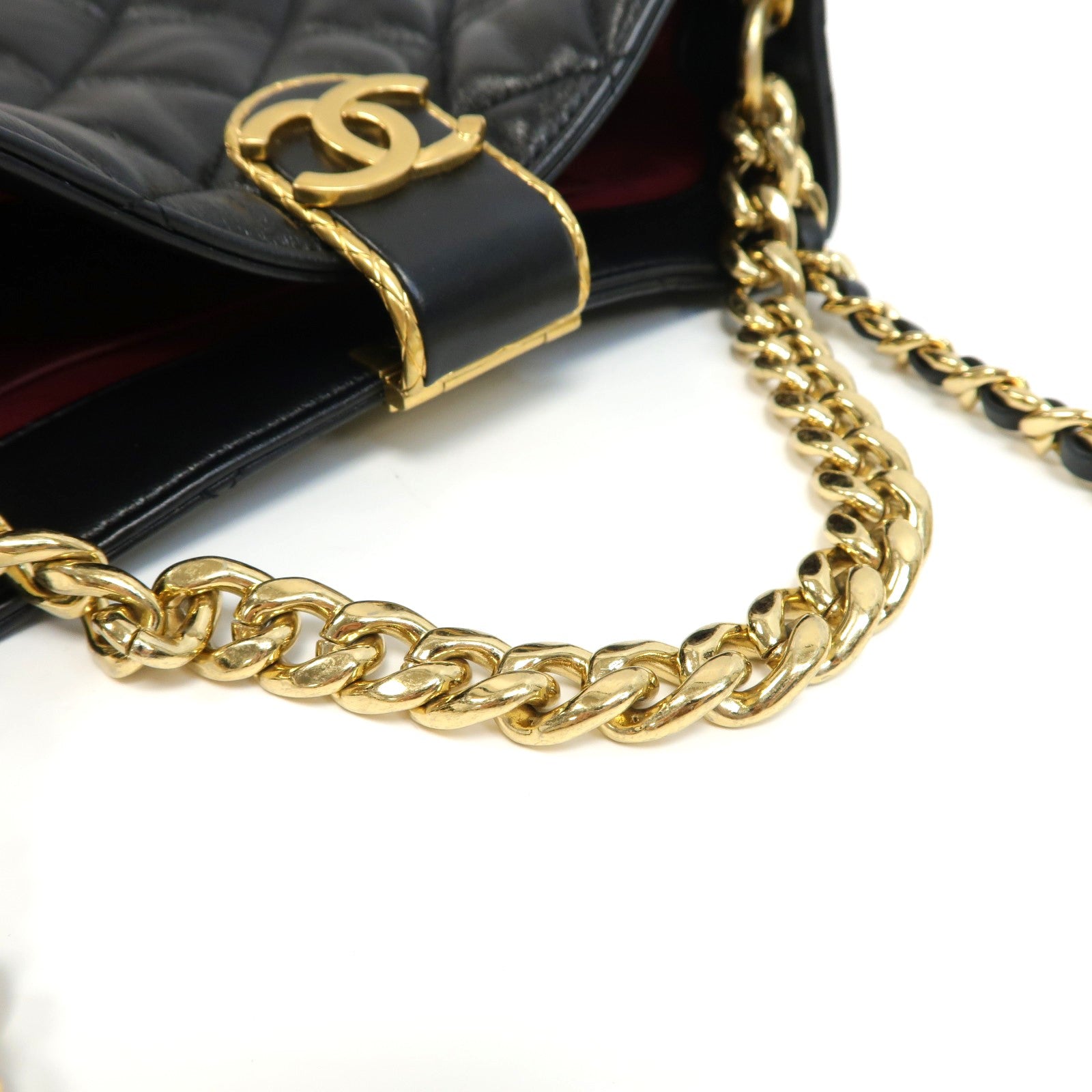 CHANEL 菱格羊皮皮革2way Chain Shoulder Bag金扣手挽肩背兩用袋黑色