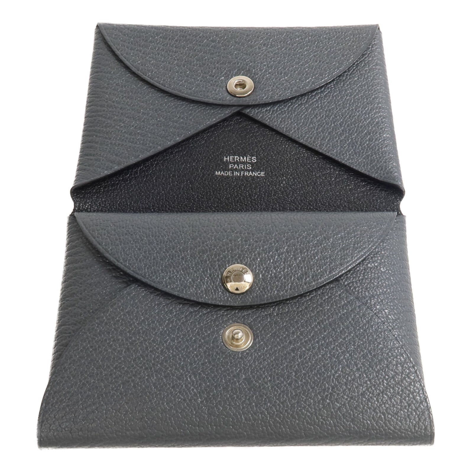 HERMES Evercolor皮革Calvi Duo卡片套Graphite