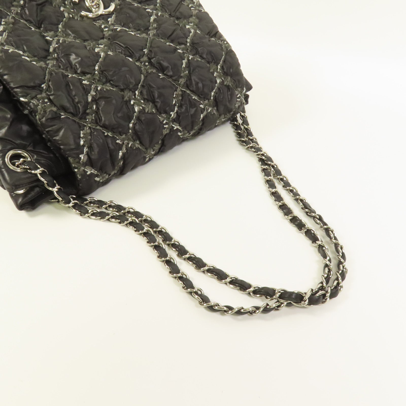 CHANEL 尼龍Chain Shoulder銀扣鏈帶肩背袋