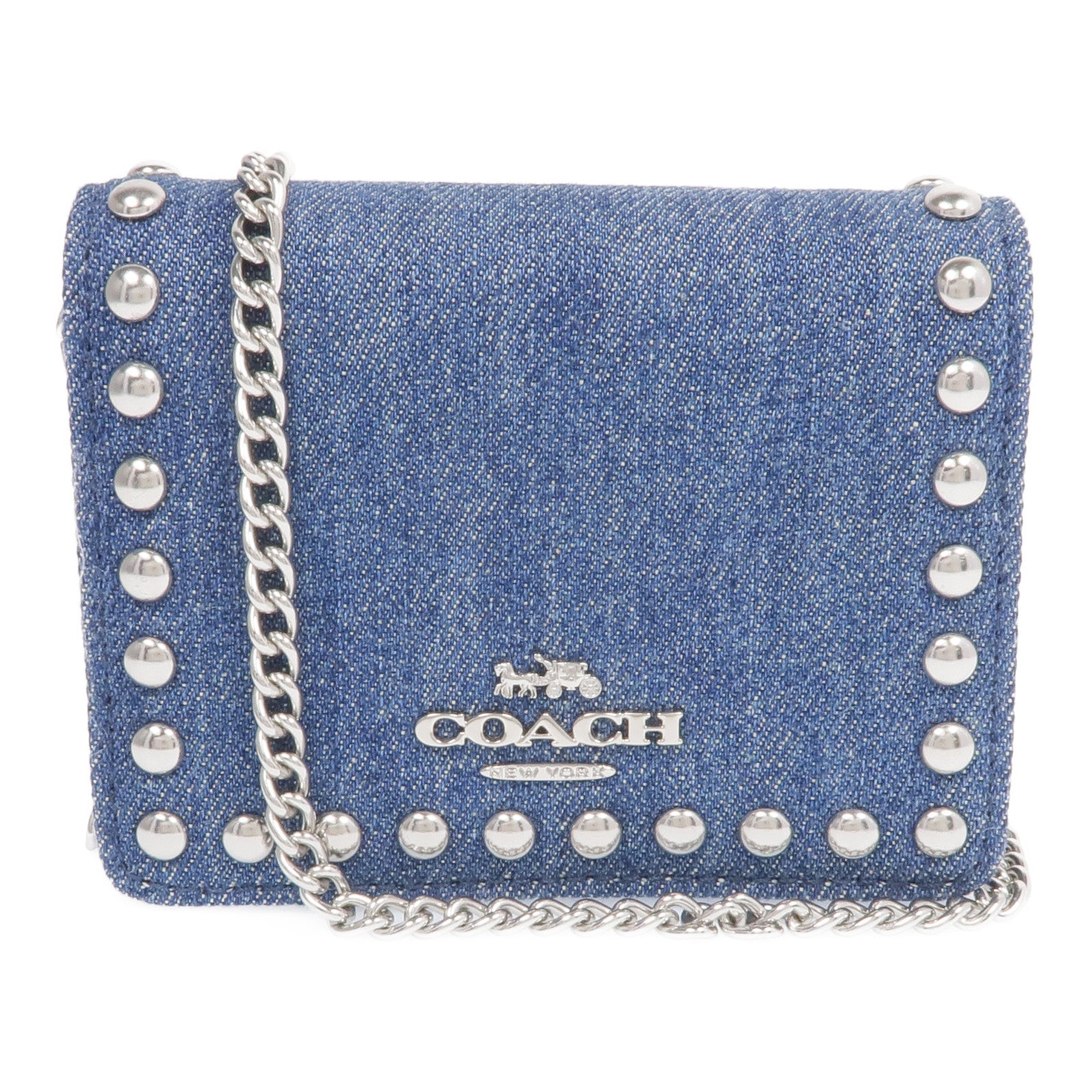 COACH 牛仔布Mini Chain Shoulder銀扣鏈帶肩背袋
