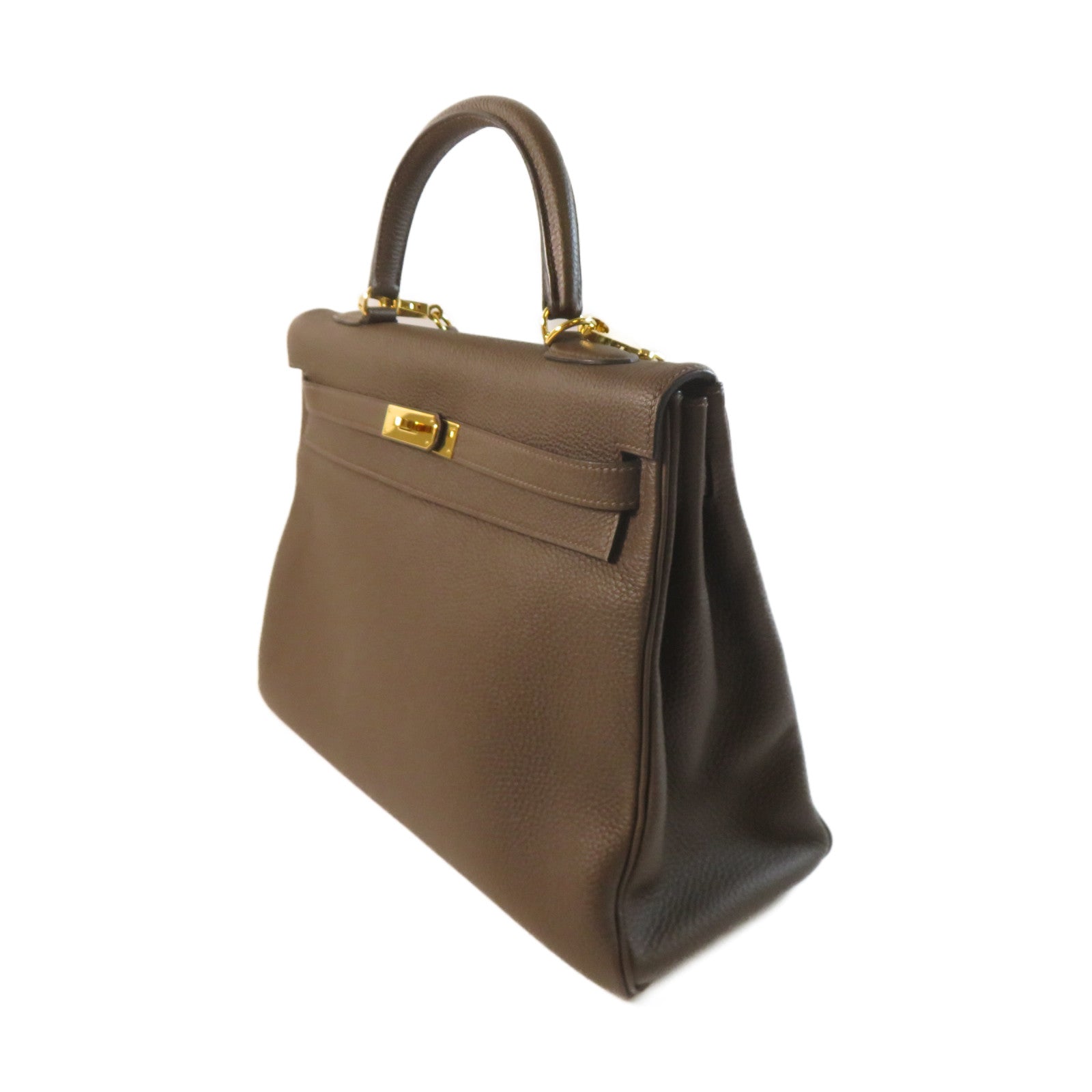 HERMES 【激減優惠】Clemence皮革Kelly 35金扣手挽肩背兩用袋啡色
