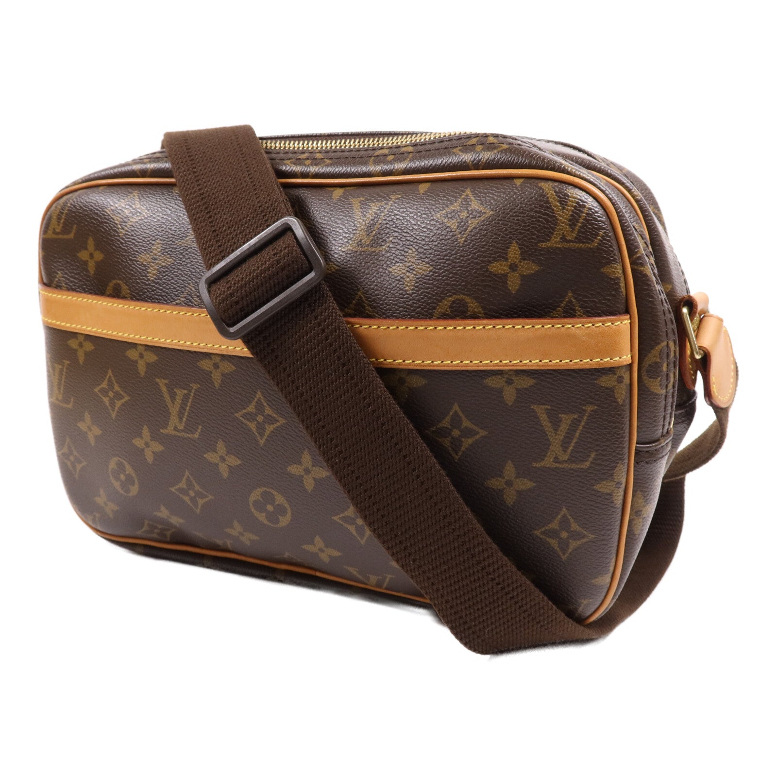 LOUIS VUITTON Monogram Reporter PM金扣肩背袋棕色