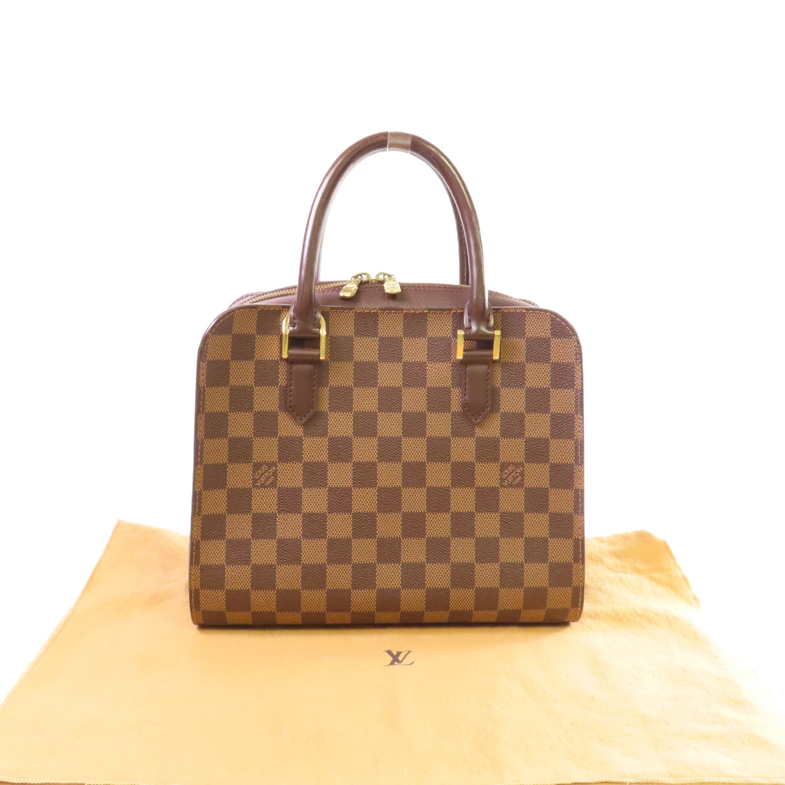 LOUIS VUITTON Damier Triana Handbag金扣手挽袋啡色