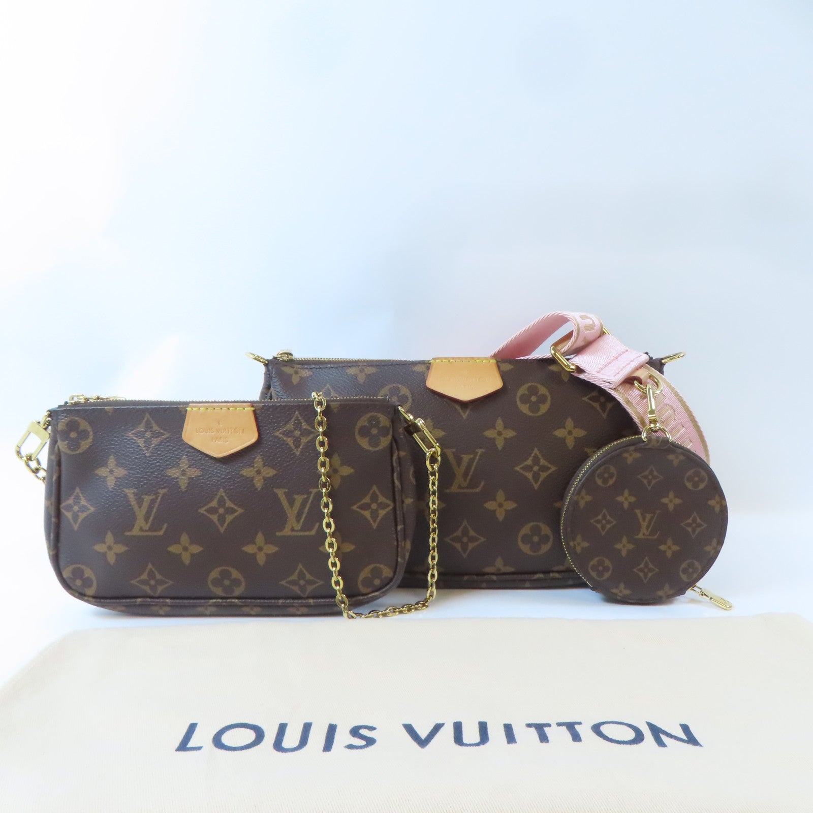 LOUIS VUITTON Monogram Multi Pochette Accessoires金扣手挽肩背兩用袋啡色