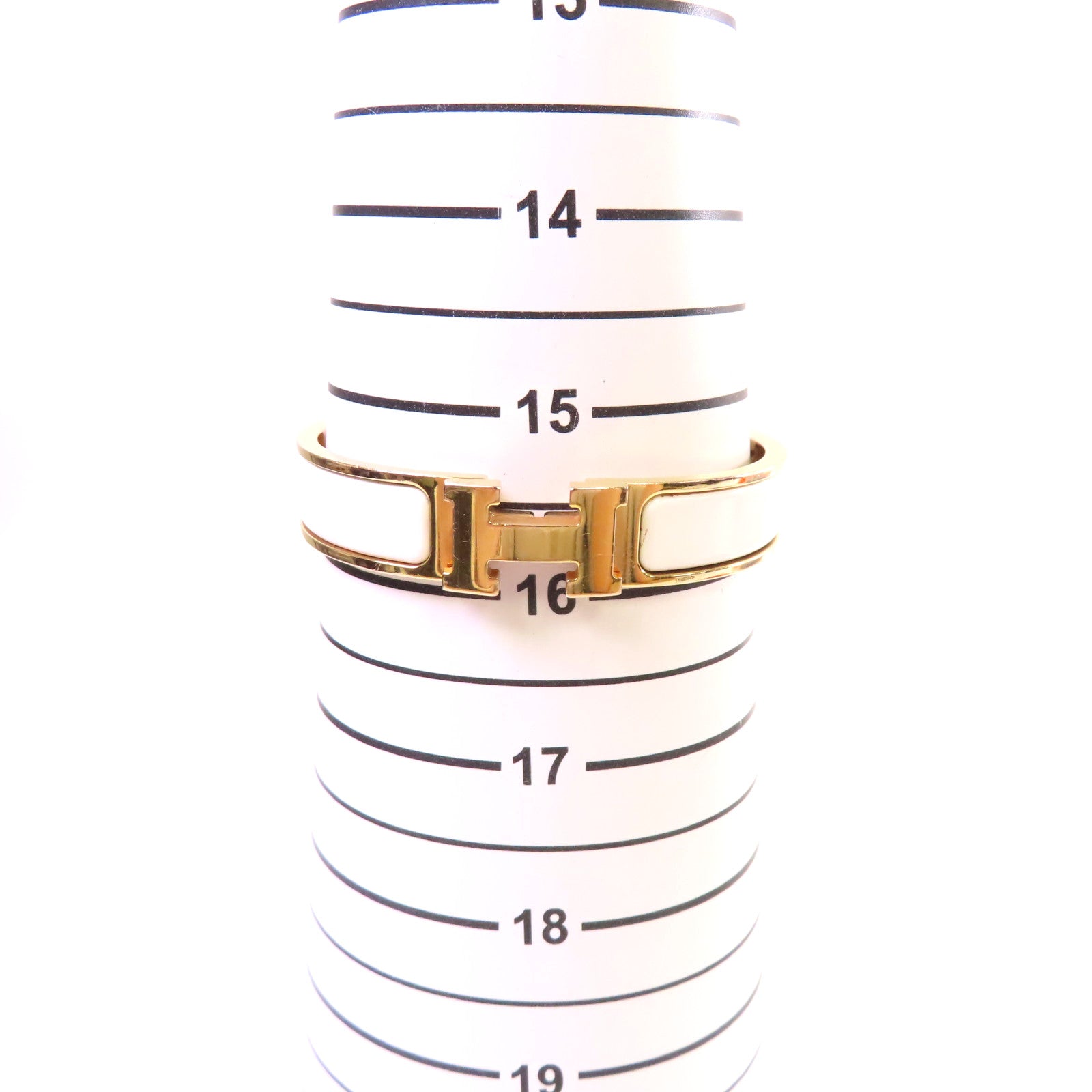 HERMES 金屬/琺瑯Clic H Bracelet金扣手鐲白色/金色