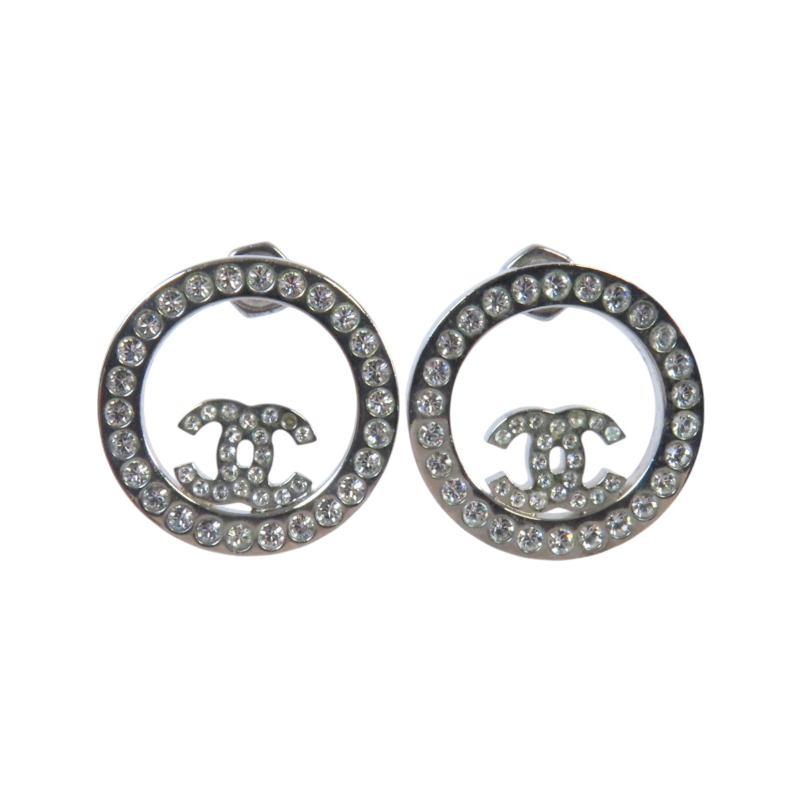 CHANEL 金屬/水鑽Earrings銀扣耳環
