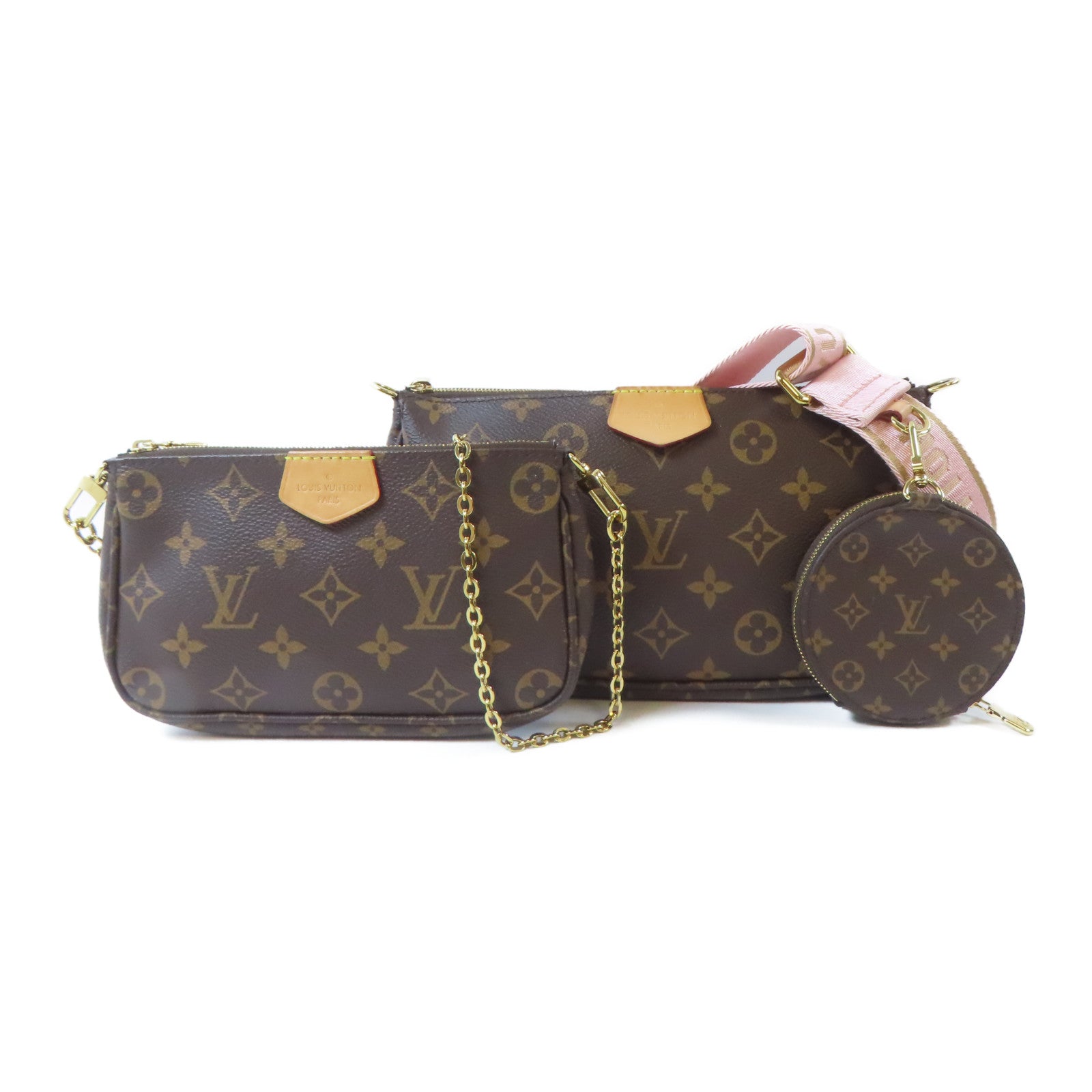 LOUIS VUITTON Monogram Multi Pochette Accessoires金扣手挽肩背兩用袋啡色