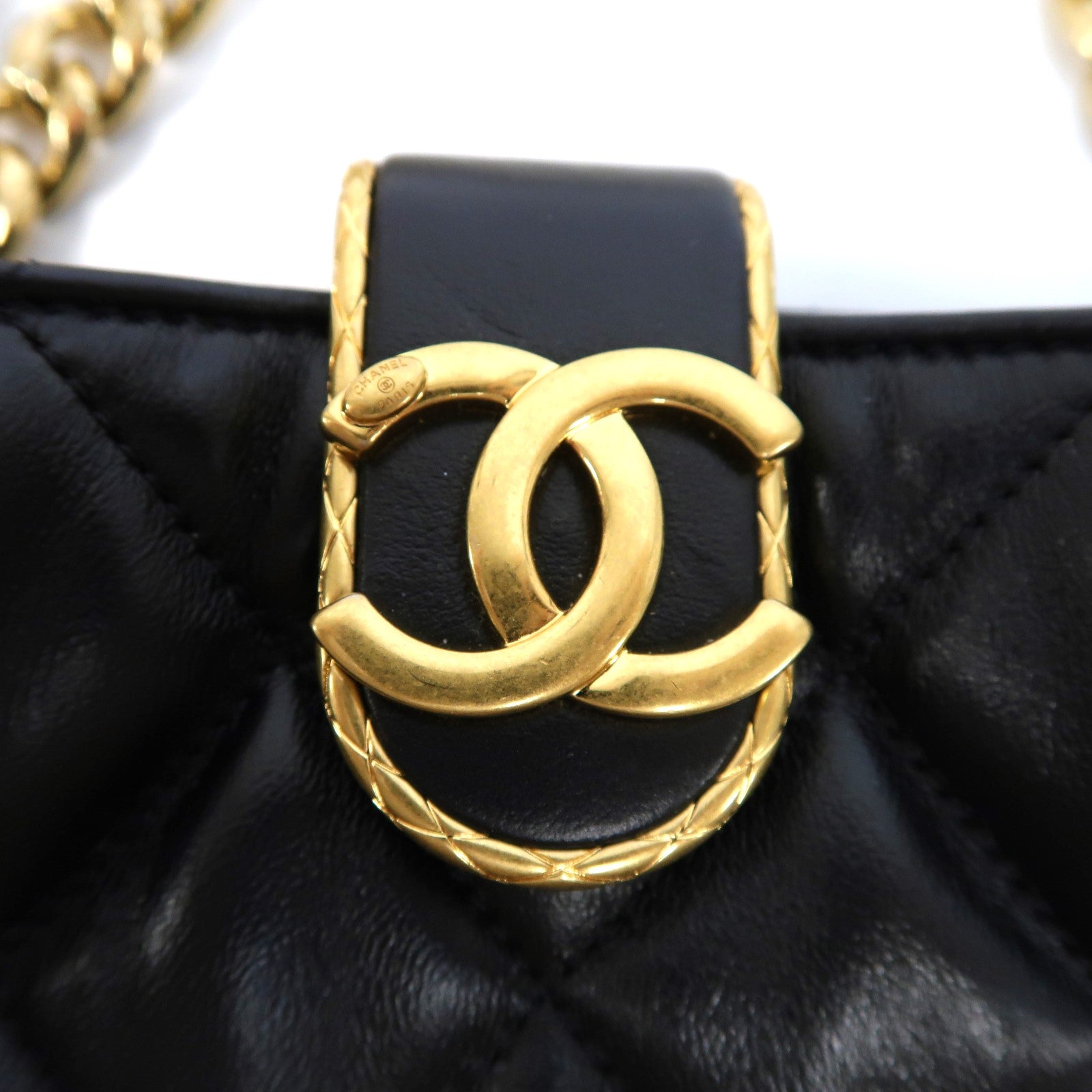 CHANEL 菱格羊皮皮革2way Chain Shoulder Bag金扣手挽肩背兩用袋黑色