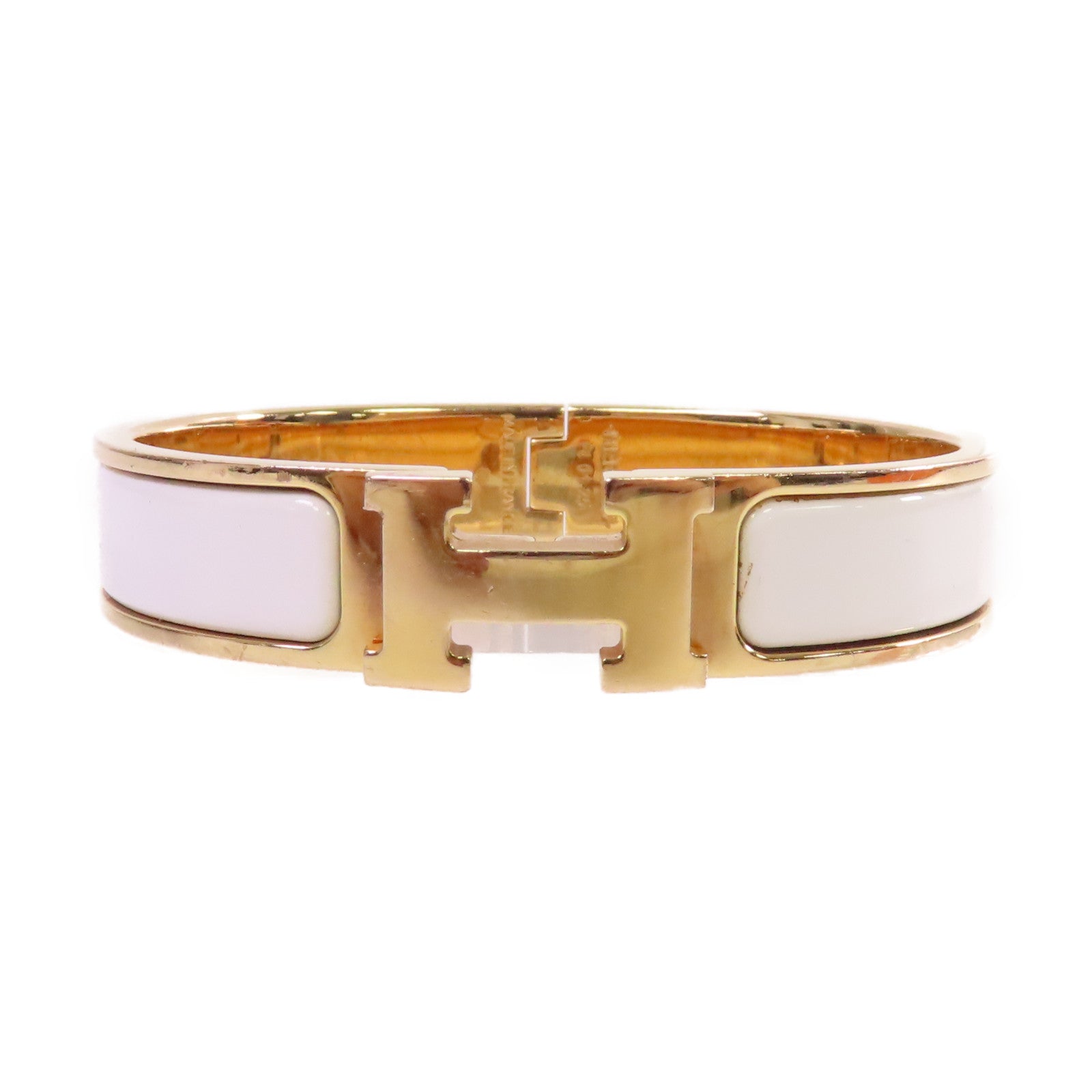 HERMES 金屬/琺瑯Clic H Bracelet金扣手鐲白色/金色
