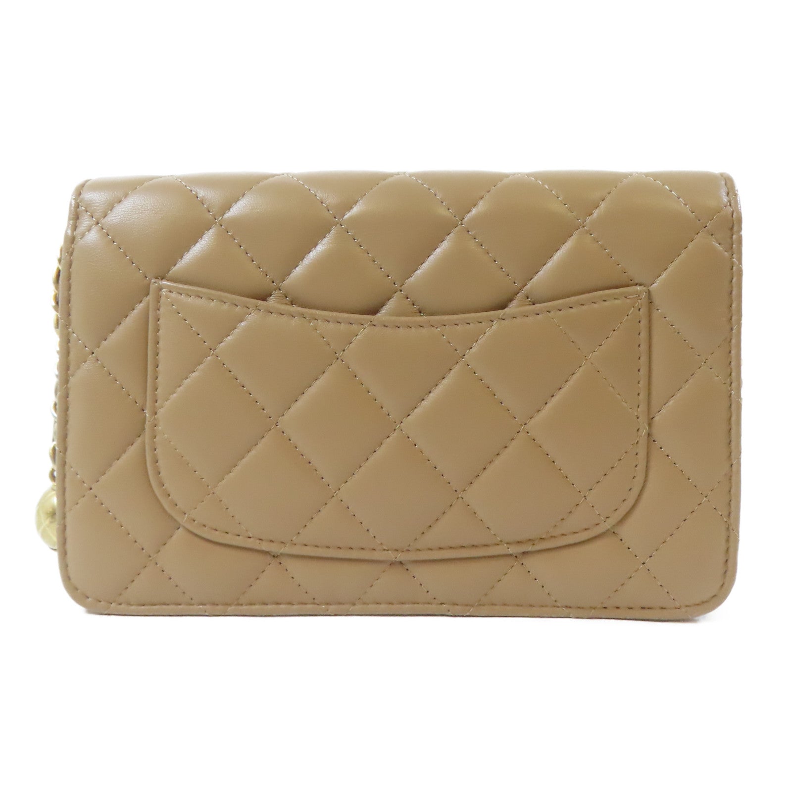 CHANEL 菱格羊皮皮革Wallet On Chain Gold Ball金扣鏈帶肩背袋