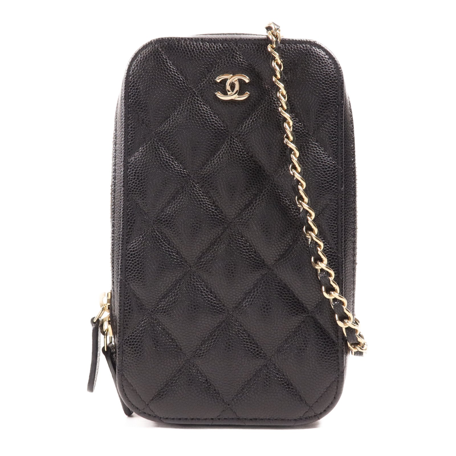 CHANEL 牛皮皮革Chain Shoulder金扣鏈帶肩背袋