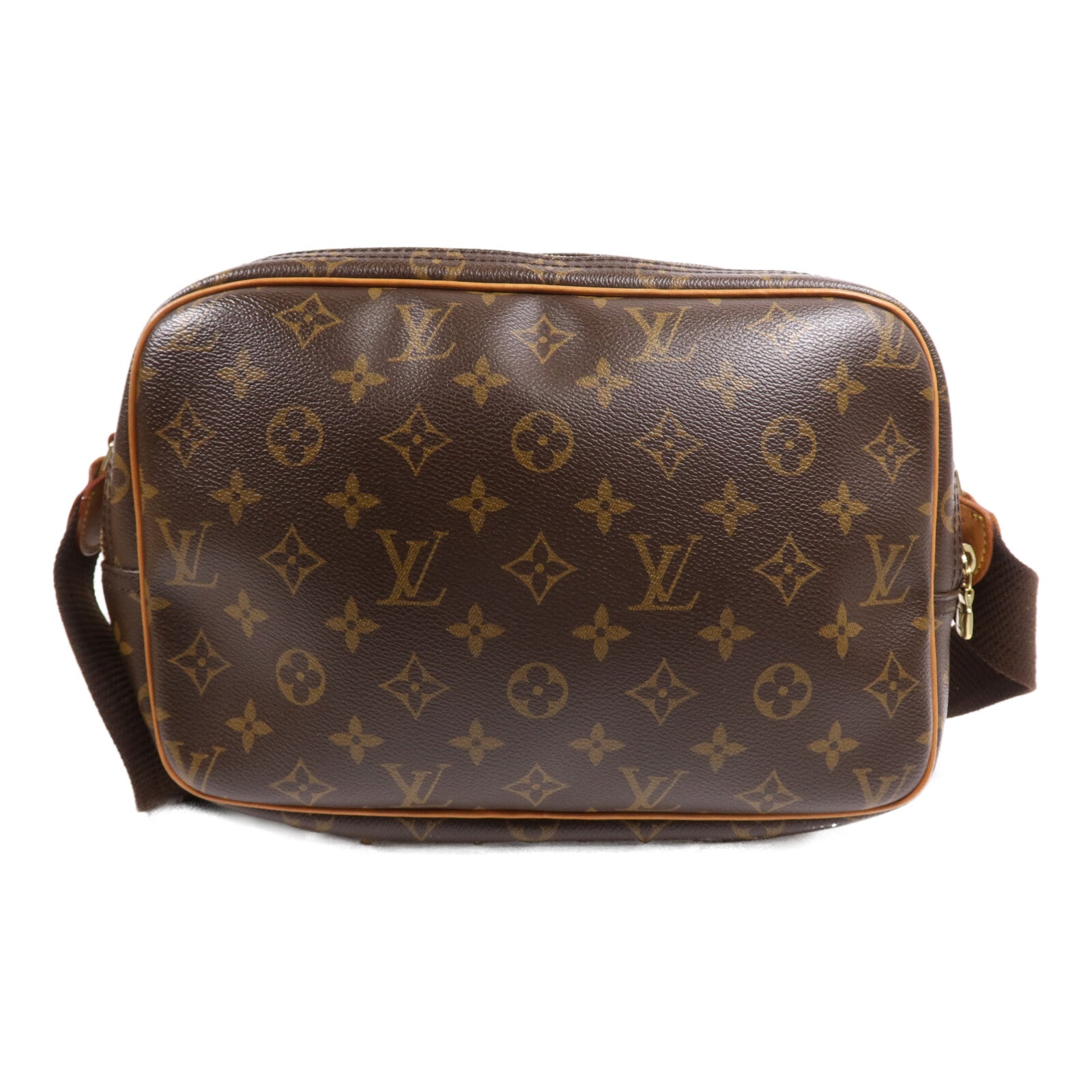 LOUIS VUITTON Monogram Reporter PM金扣肩背袋棕色