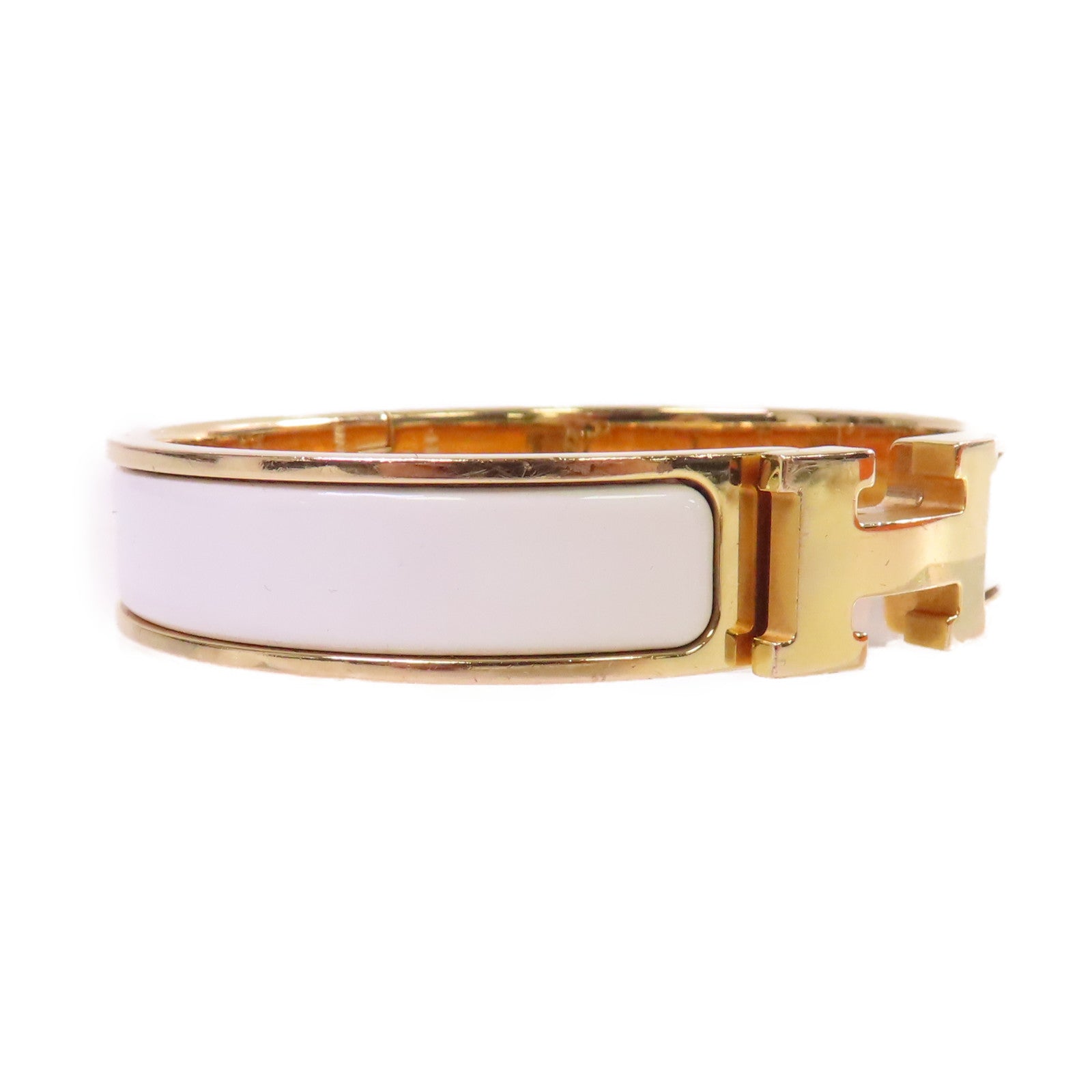 HERMES 金屬/琺瑯Clic H Bracelet金扣手鐲白色/金色