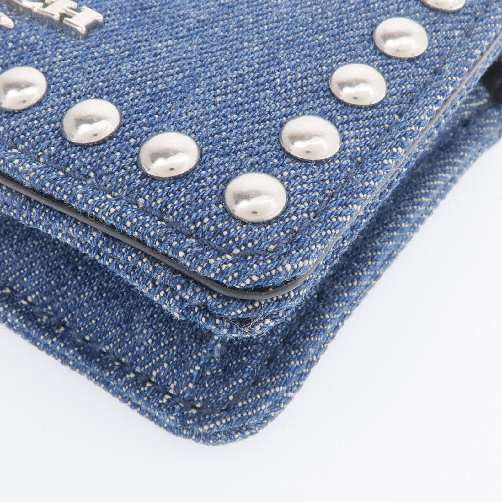 COACH 牛仔布Mini Chain Shoulder銀扣鏈帶肩背袋