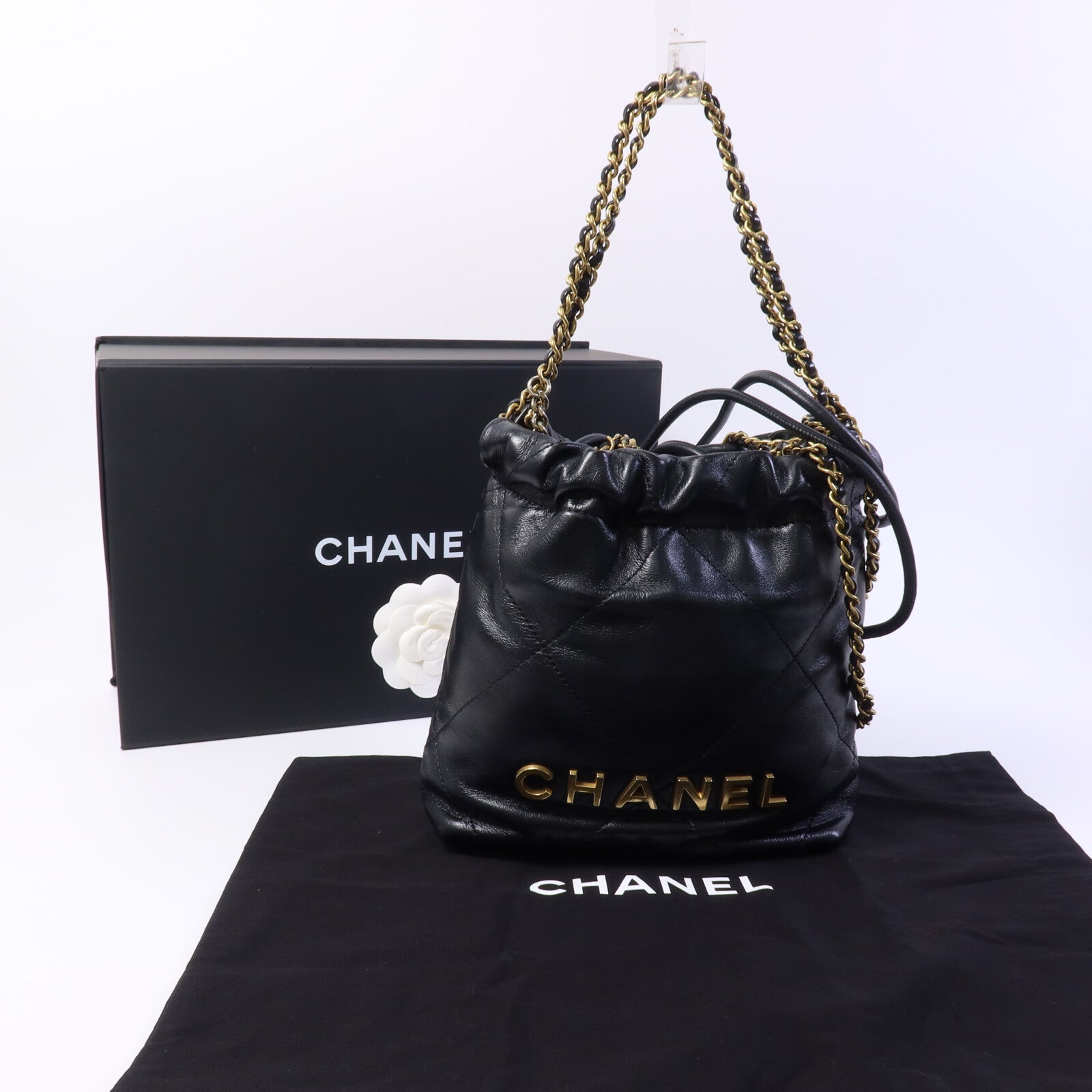 CHANEL 牛皮皮革C22 Mini金扣鏈帶肩背袋