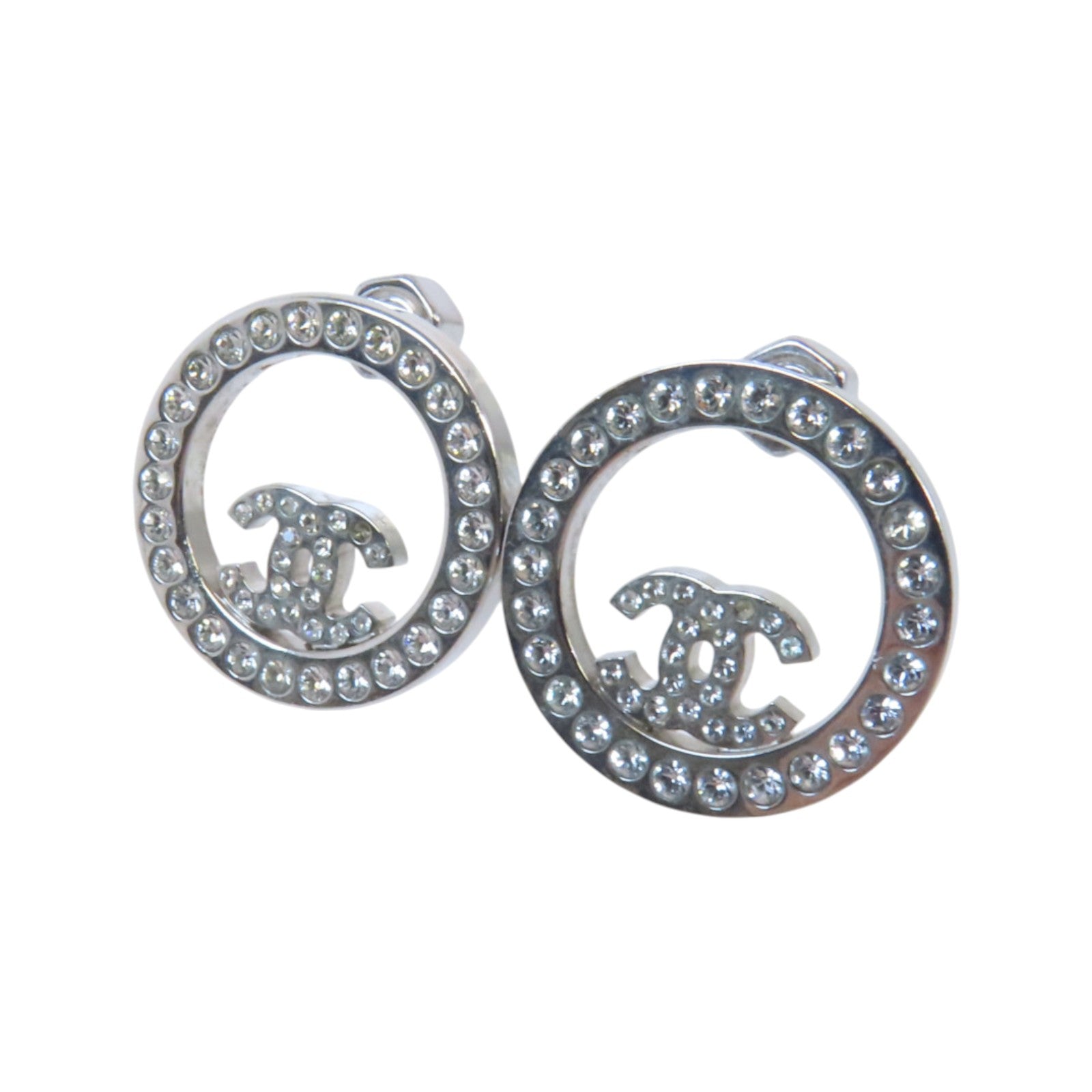 CHANEL 金屬/水鑽Earrings銀扣耳環
