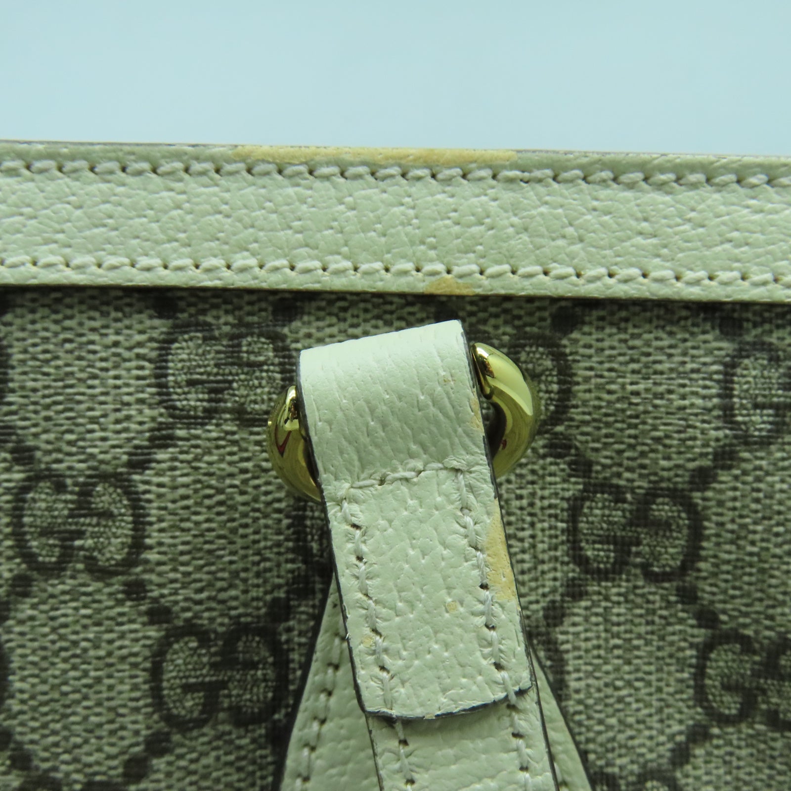 GUCCI 塗層帆布Ophidia Tote Bag金扣肩背袋白色/啡色