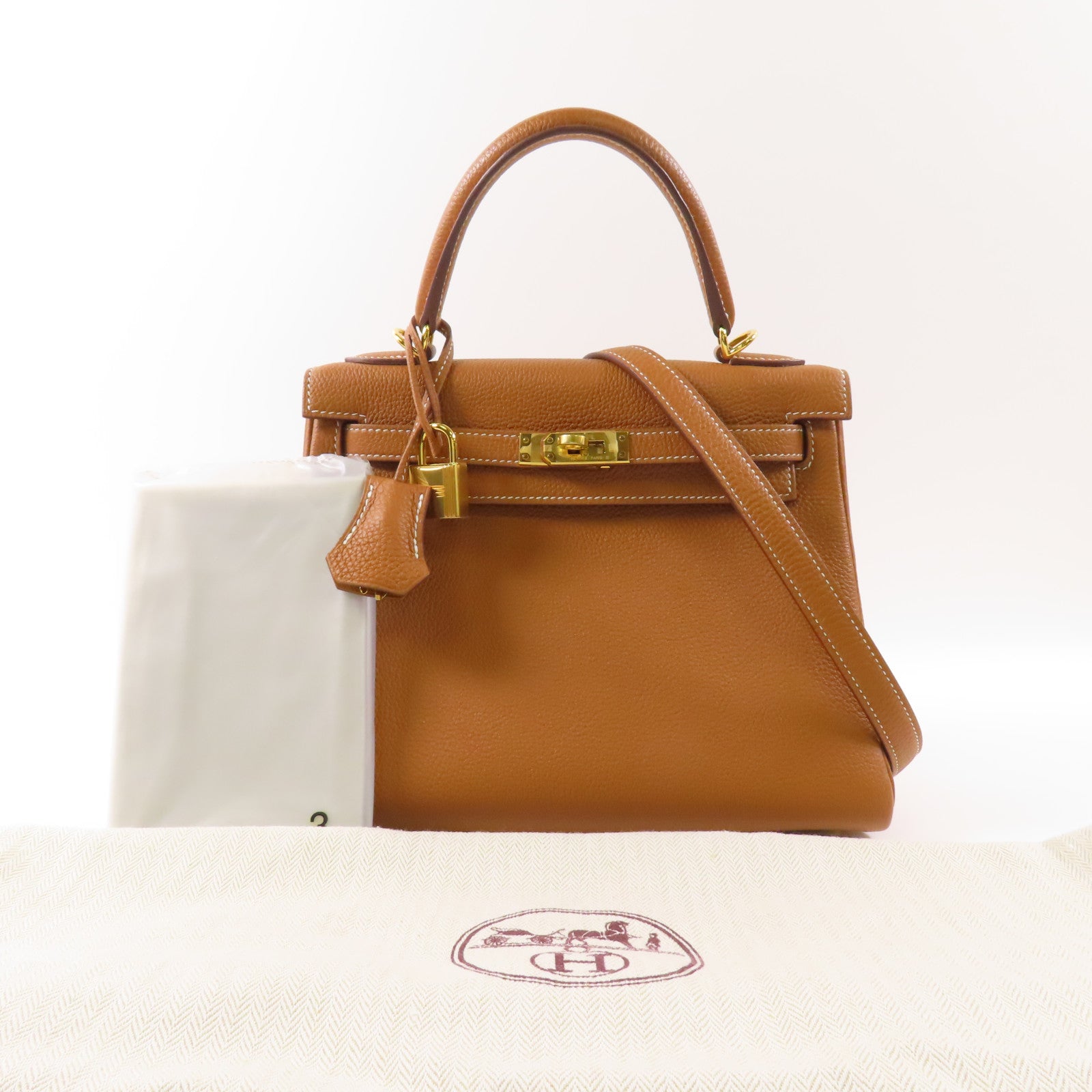 HERMES Togo皮革Kelly 25金扣手挽肩背兩用袋Gold