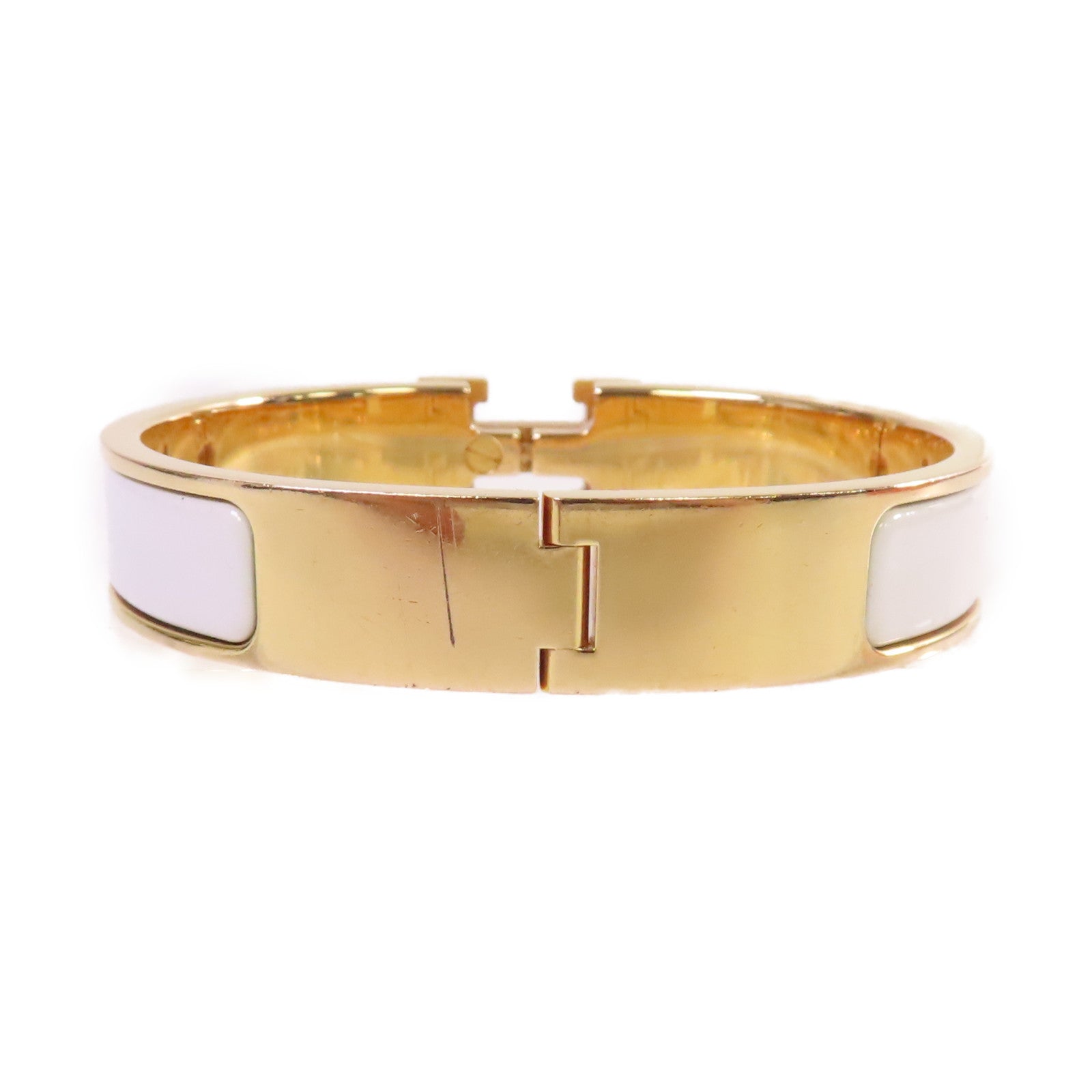 HERMES 金屬/琺瑯Clic H Bracelet金扣手鐲白色/金色