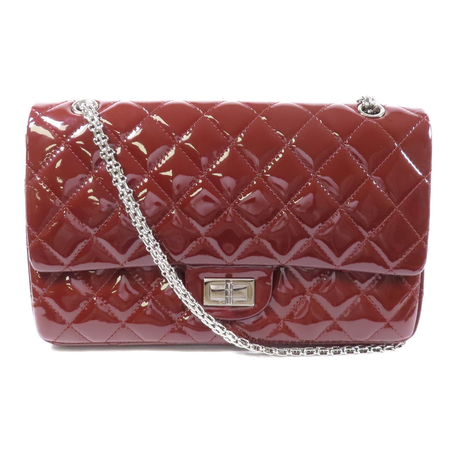 CHANEL CC SHW 2.55 Maxi Chain Shoulder Bag Patent Leather Red