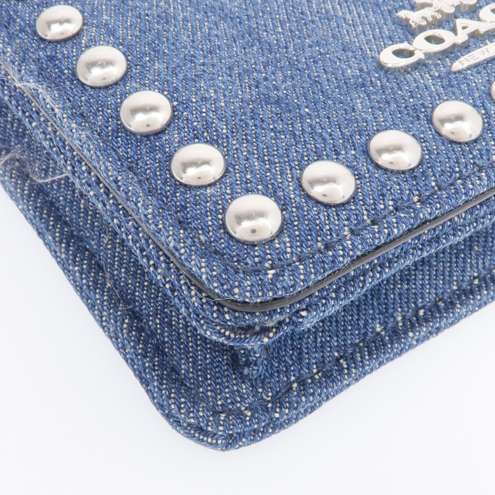 COACH 牛仔布Mini Chain Shoulder銀扣鏈帶肩背袋