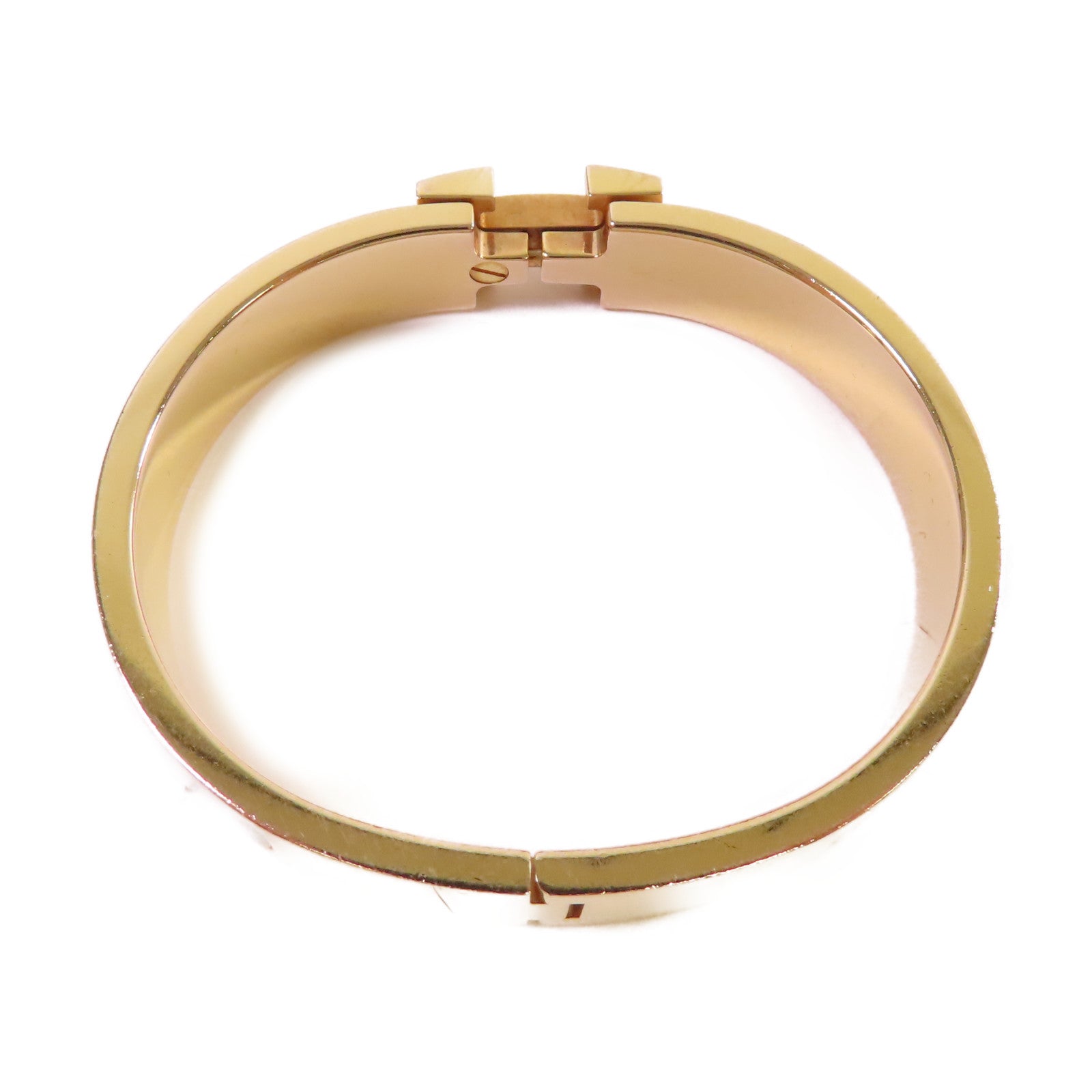 HERMES 金屬/琺瑯Clic H Bracelet金扣手鐲白色/金色