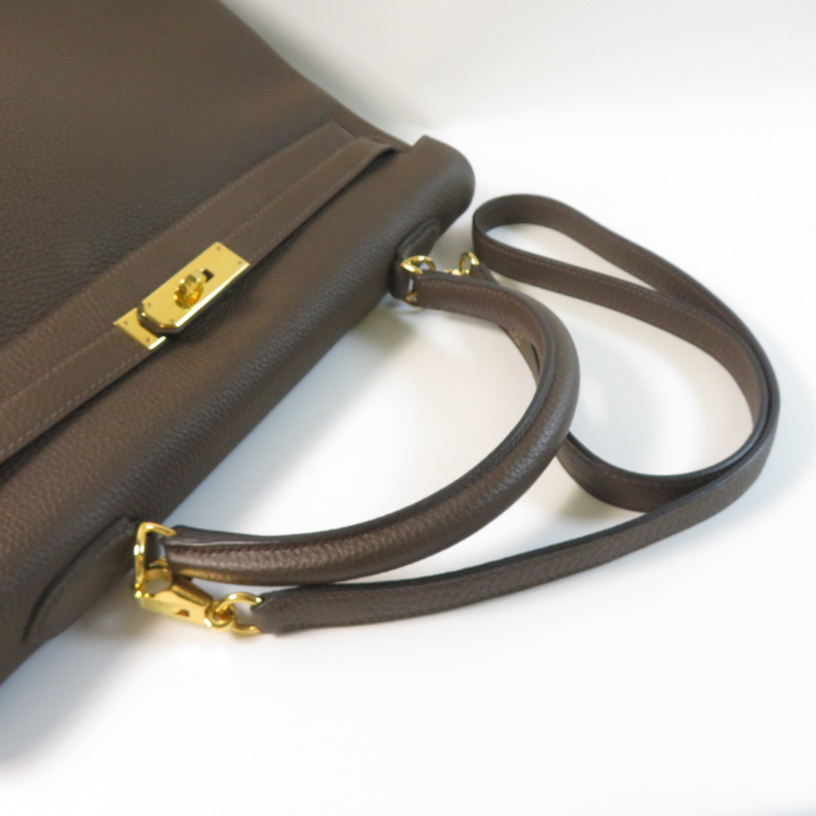 HERMES 【激減優惠】Clemence皮革Kelly 35金扣手挽肩背兩用袋啡色