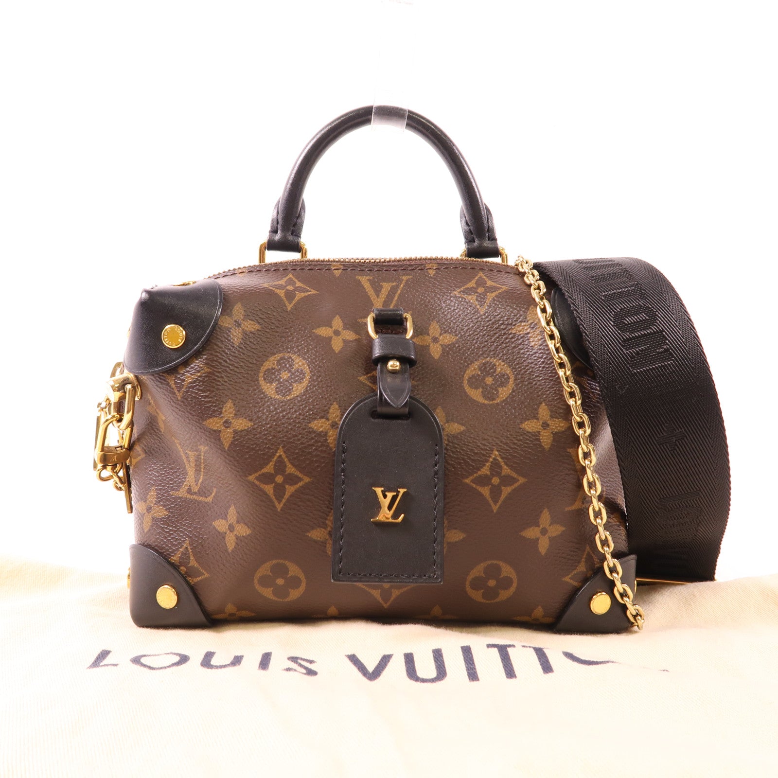LOUIS VUITTON Monogram Petite Malle Souple金扣手挽肩背兩用袋