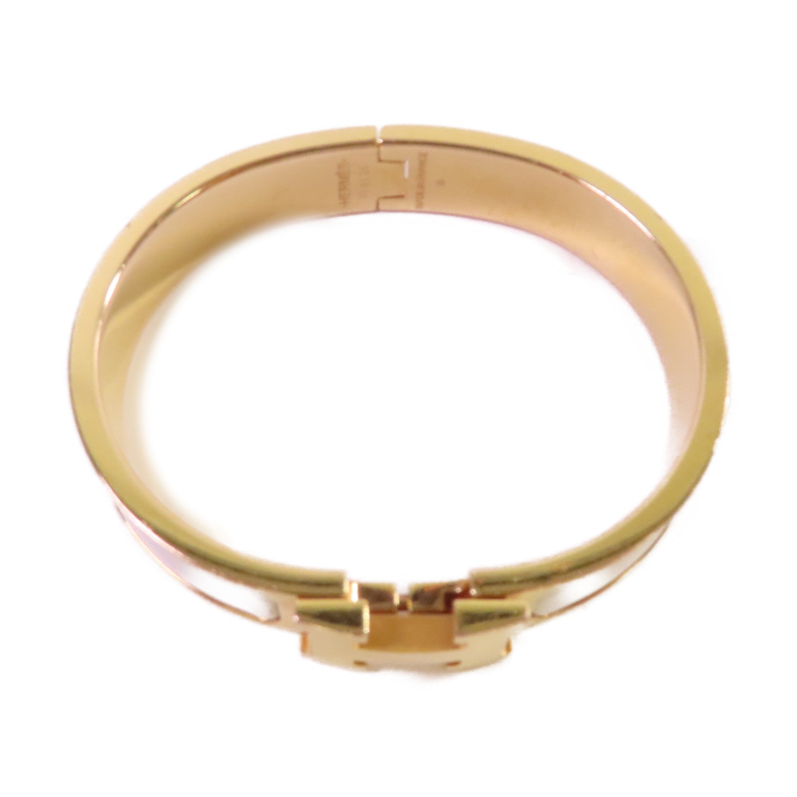 HERMES 金屬/琺瑯Clic H Bracelet金扣手鐲白色/金色