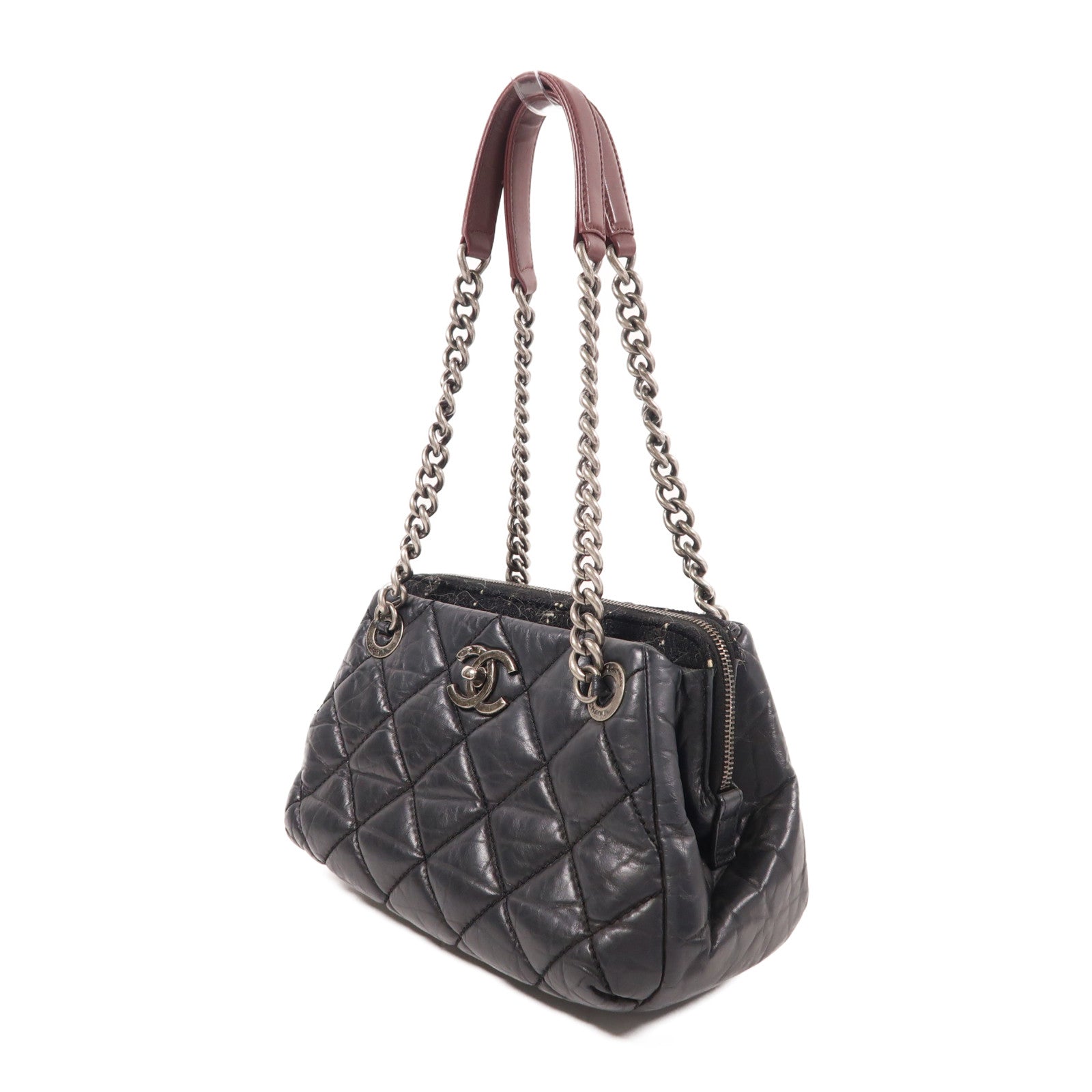 CHANEL Tweed/牛皮皮革Chain Shoulder鏈帶肩背袋