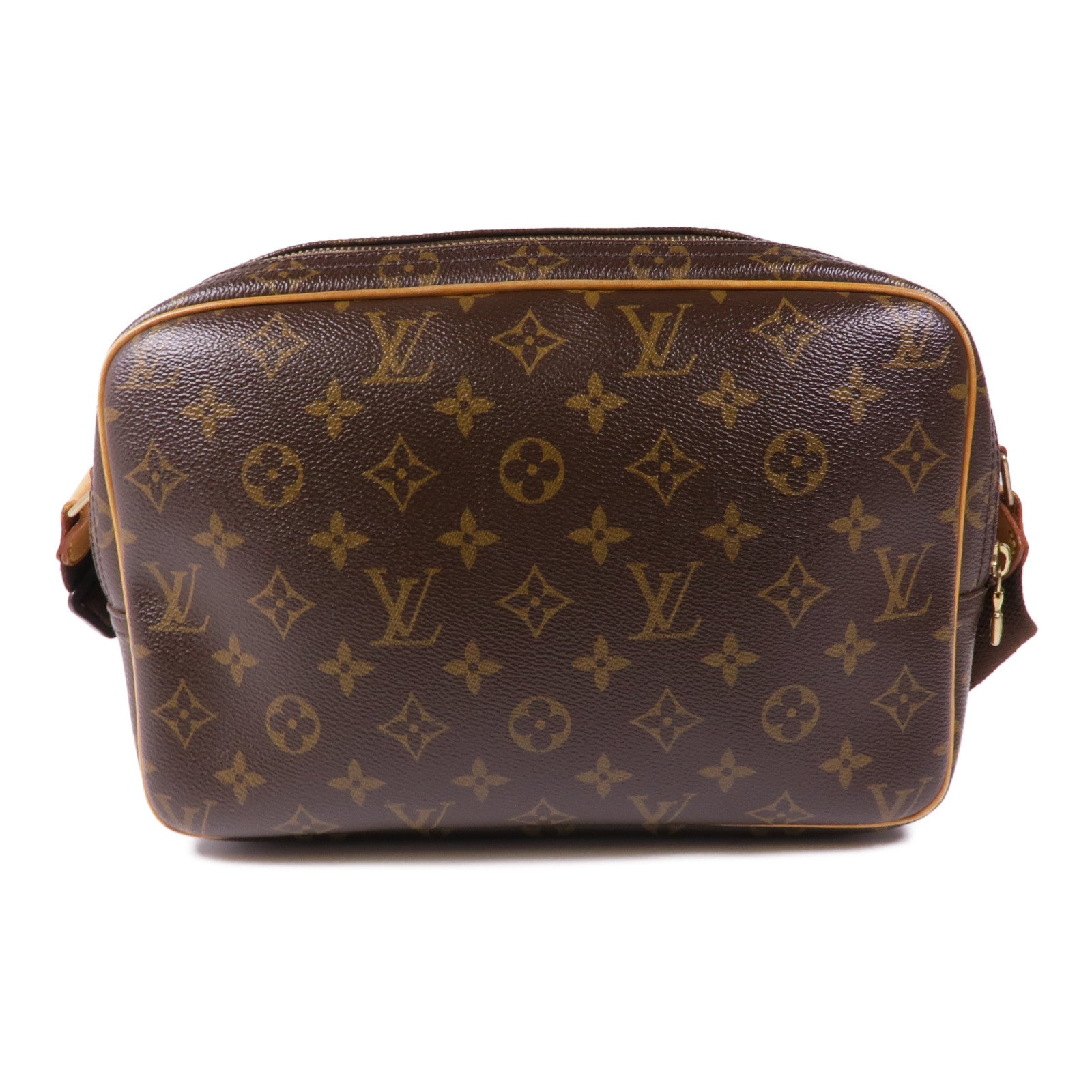 LOUIS VUITTON Monogram Reporter PM金扣肩背袋棕色