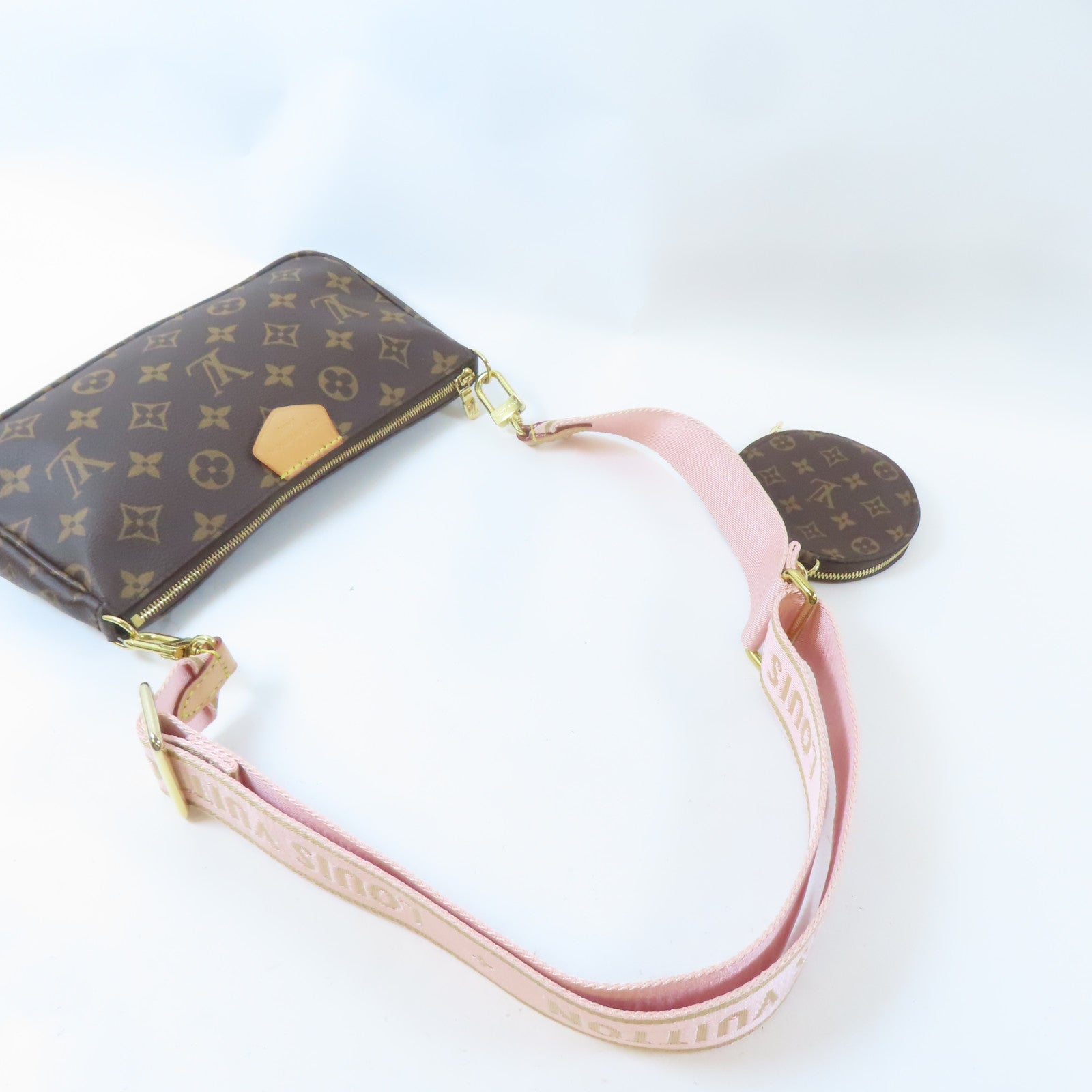 LOUIS VUITTON Monogram Multi Pochette Accessoires金扣手挽肩背兩用袋啡色