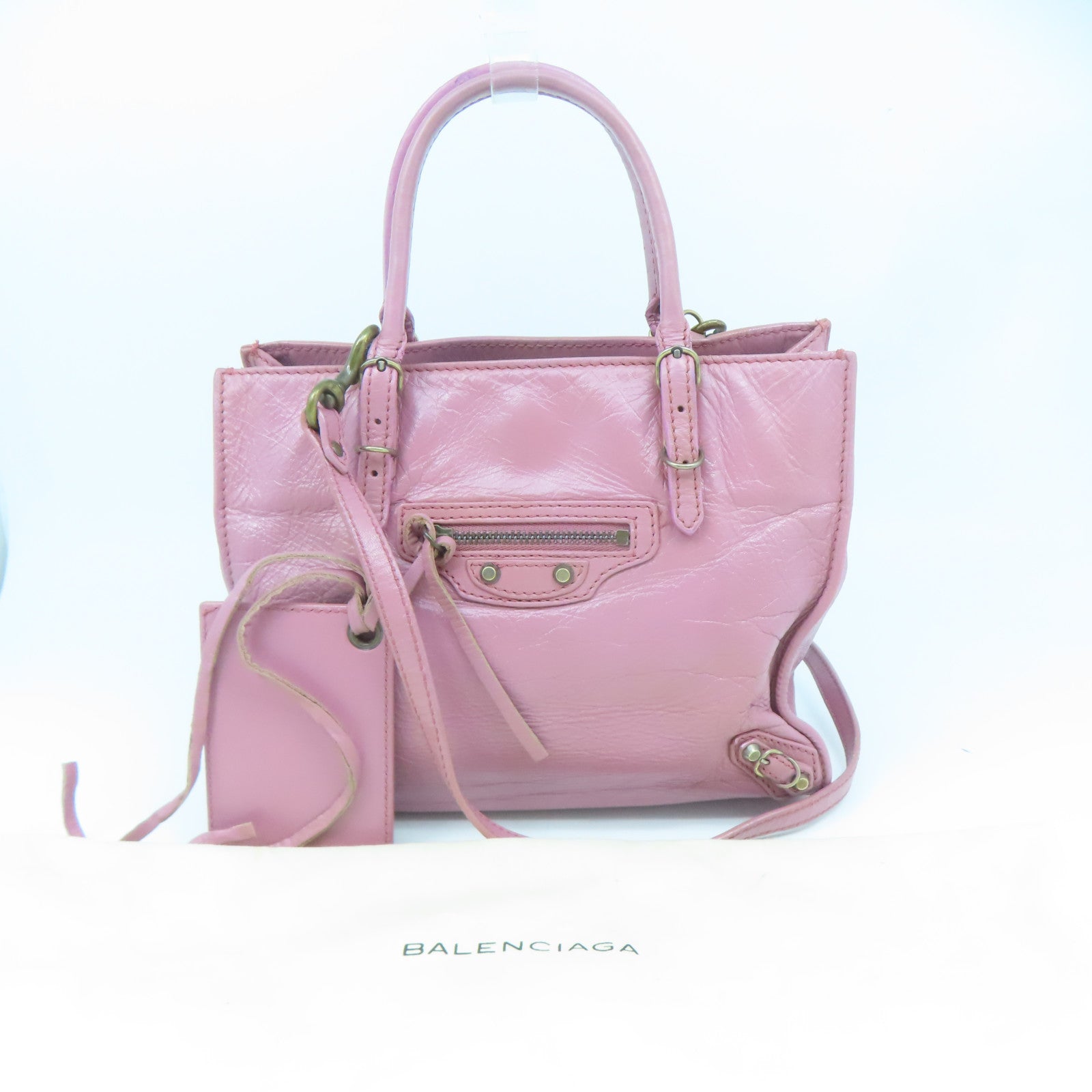 BALENCIAGA 【清倉大減價】羊皮皮革Papier Mini金扣手挽肩背兩用袋粉紅色