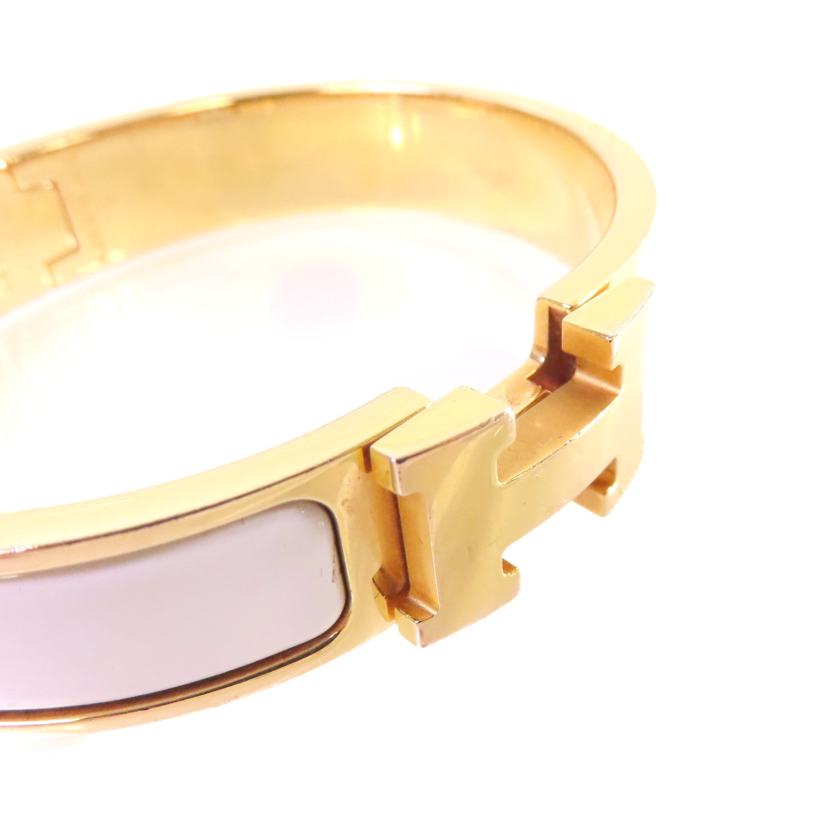 HERMES 金屬/琺瑯Clic H Bracelet金扣手鐲白色/金色