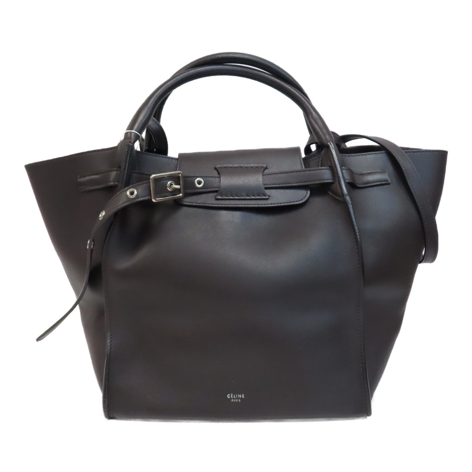 CELINE 牛皮皮革Big Bag銀扣手挽肩背兩用袋深啡色