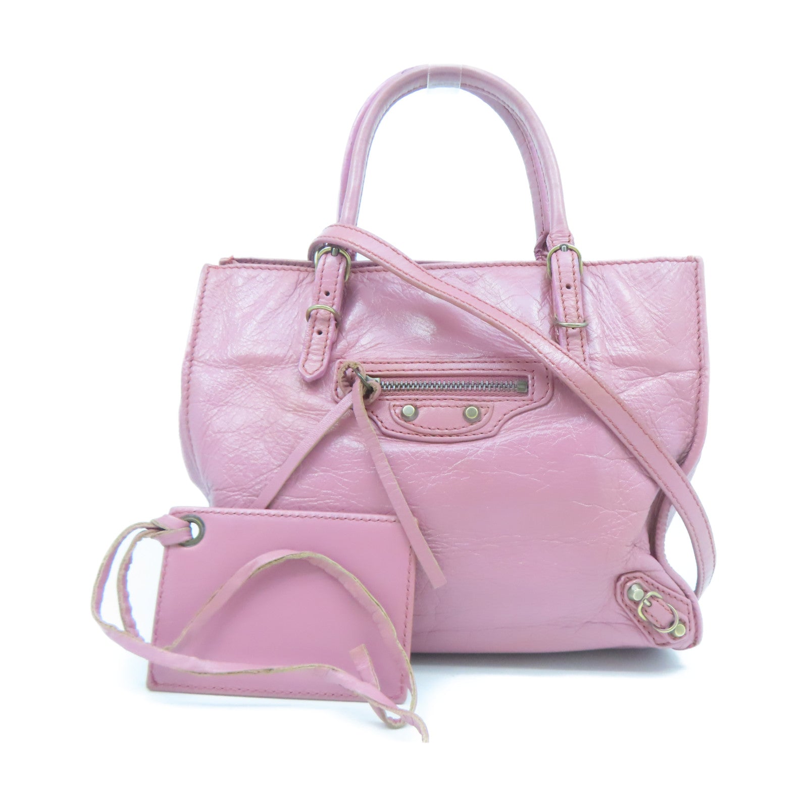 BALENCIAGA 【清倉大減價】羊皮皮革Papier Mini金扣手挽肩背兩用袋粉紅色