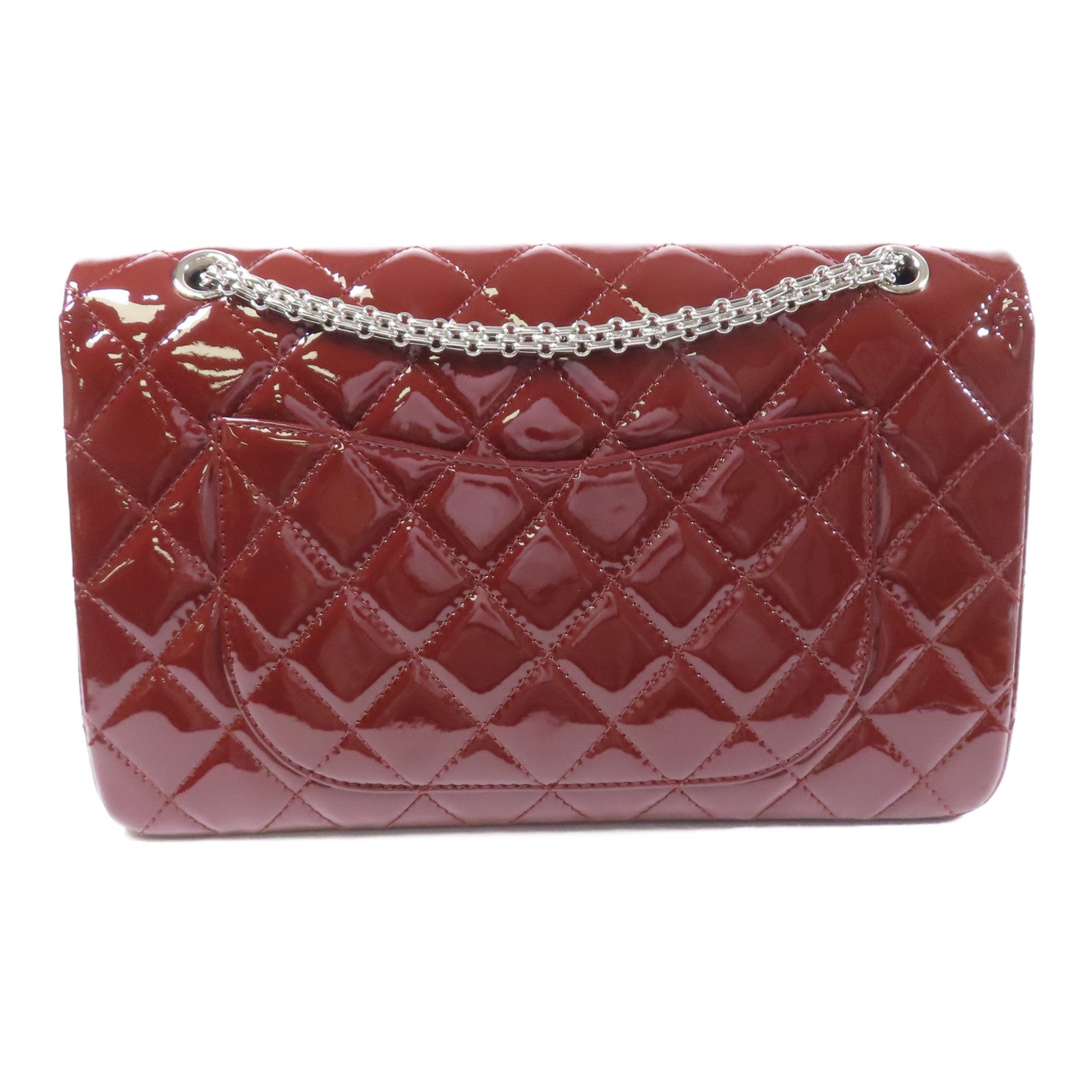 CHANEL CC SHW 2.55 Maxi Chain Shoulder Bag Patent Leather Red
