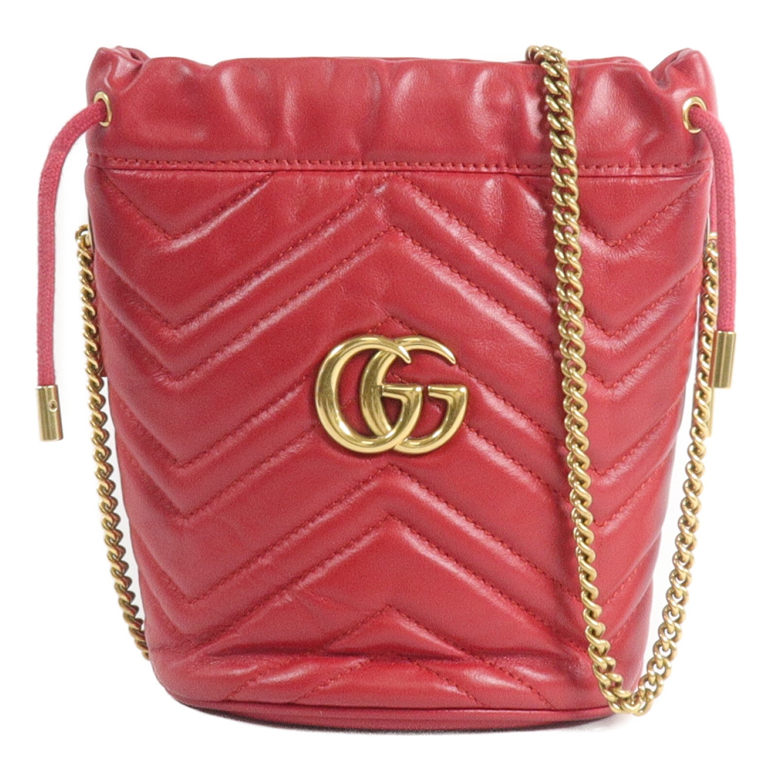 GUCCI 牛皮皮革GG Marmont Mini Bucket鏈帶肩背袋