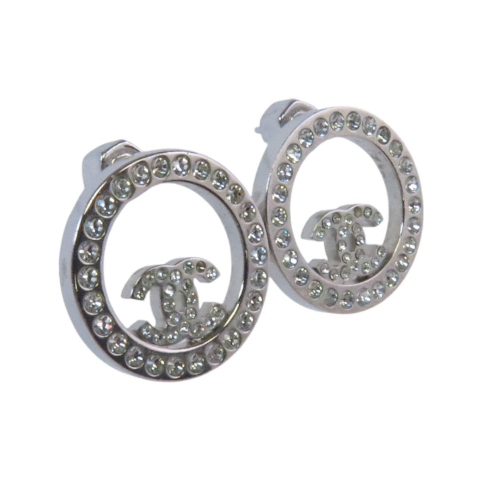 CHANEL 金屬/水鑽Earrings銀扣耳環