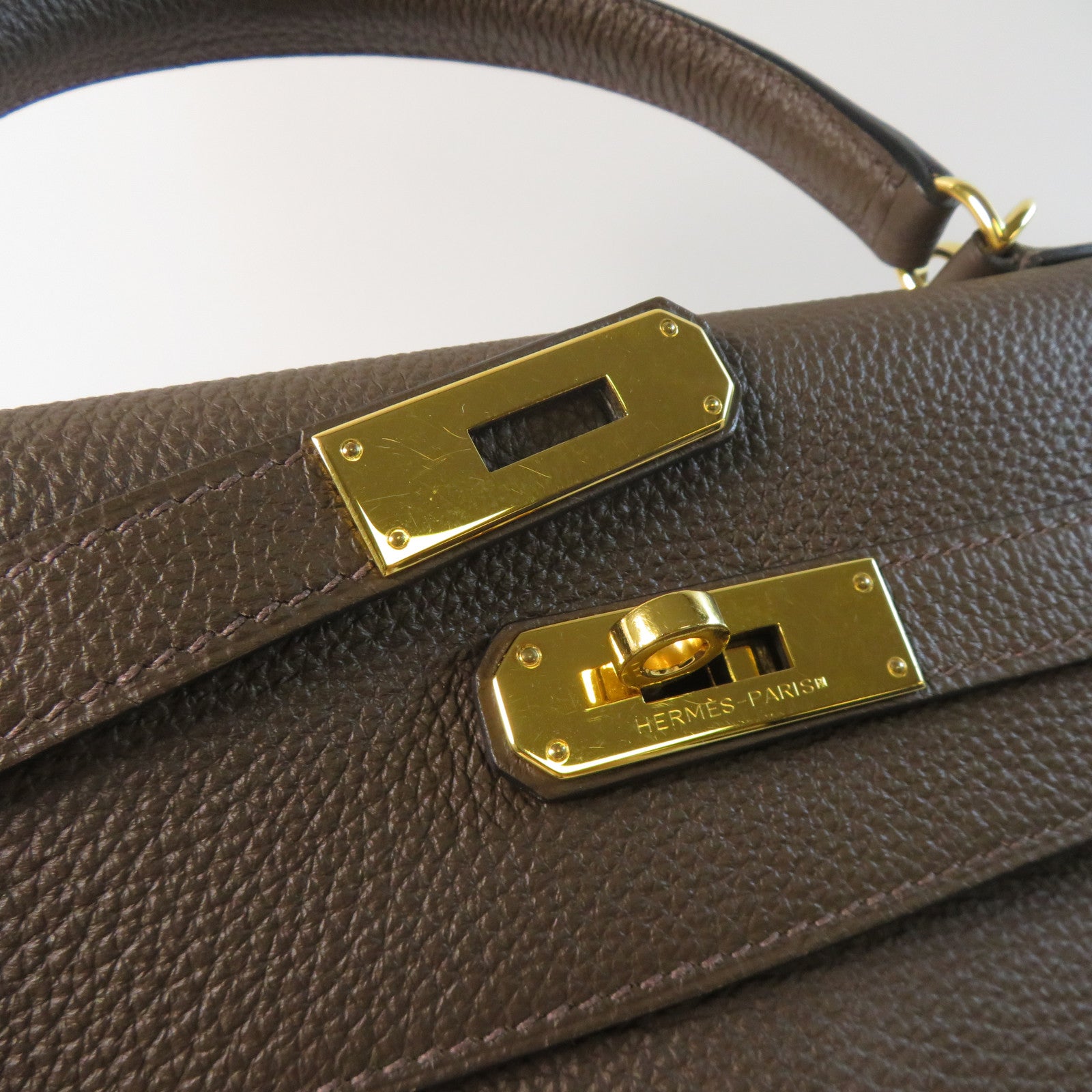 HERMES 【激減優惠】Clemence皮革Kelly 35金扣手挽肩背兩用袋啡色